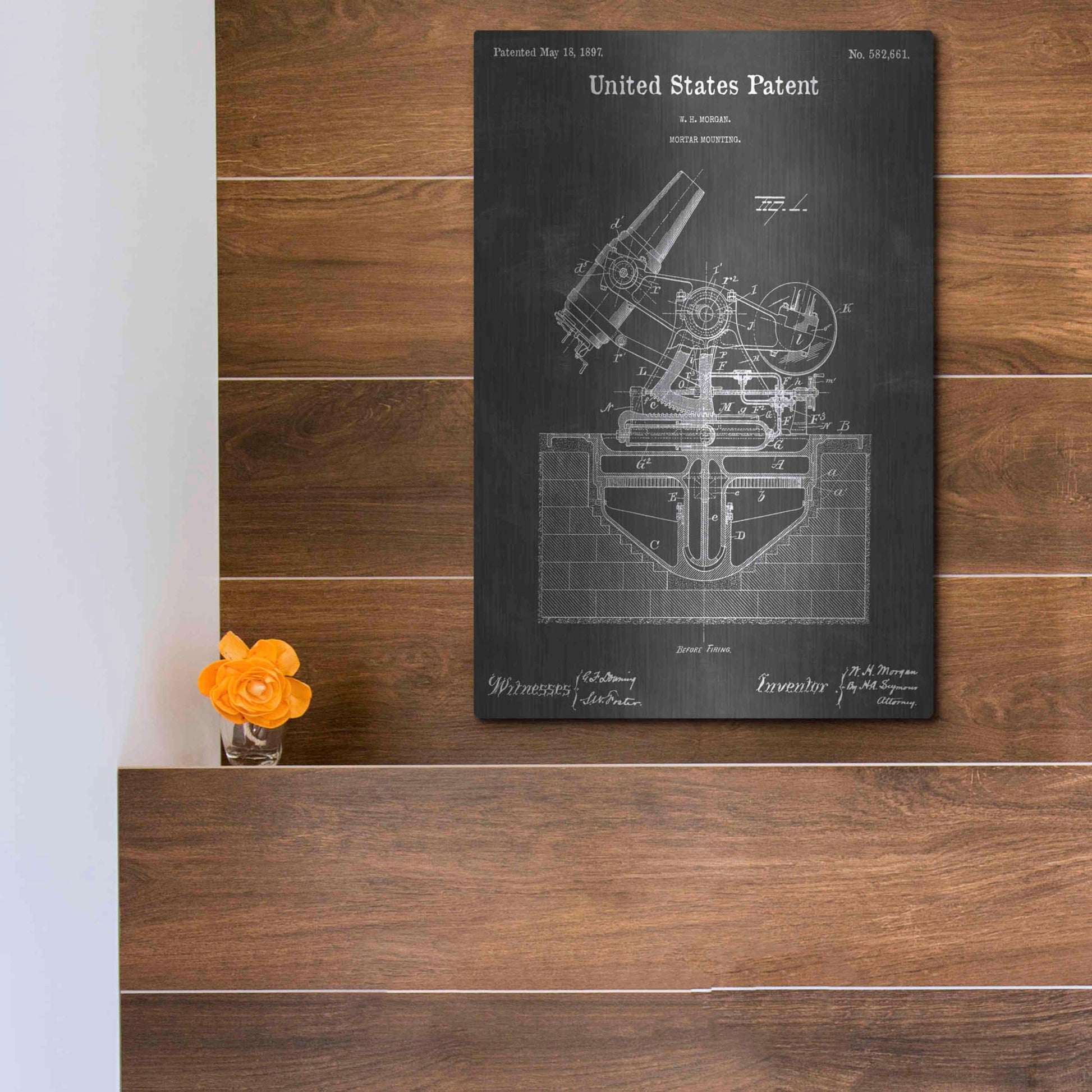 Luxe Metal Art 'Mortar Vintage Patent Blueprint' by Epic Portfolio, Metal Wall Art,12x16