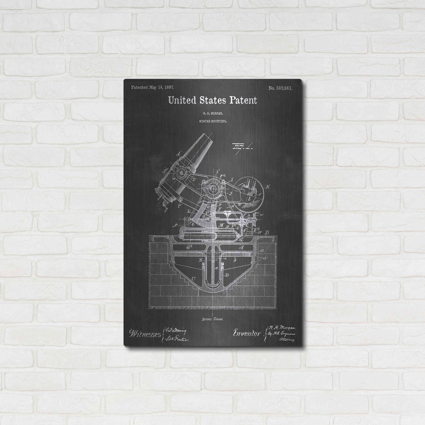 Luxe Metal Art 'Mortar Vintage Patent Blueprint' by Epic Portfolio, Metal Wall Art,24x36