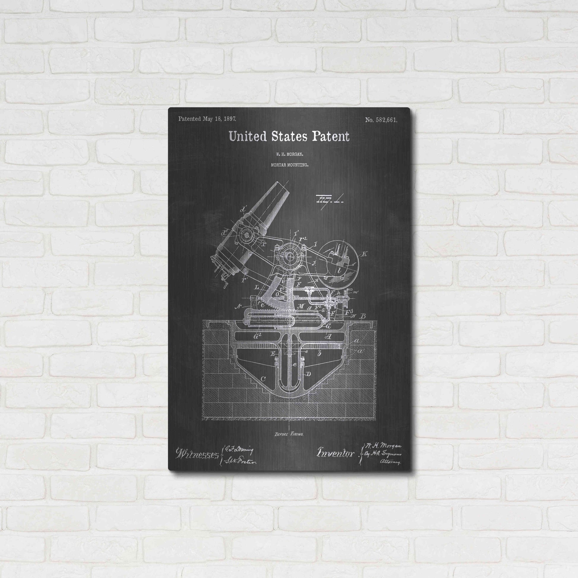 Luxe Metal Art 'Mortar Vintage Patent Blueprint' by Epic Portfolio, Metal Wall Art,24x36