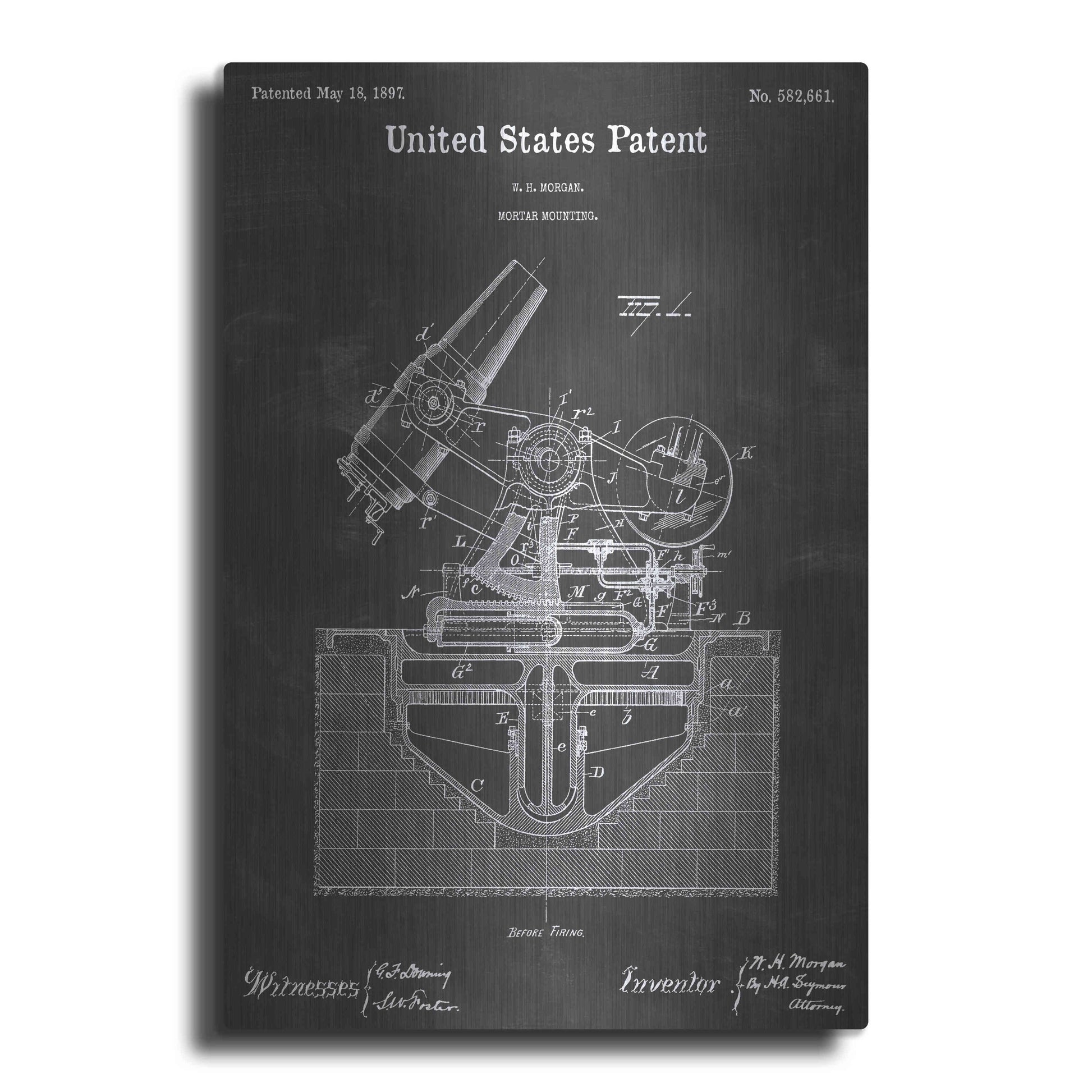 Luxe Metal Art 'Mortar Vintage Patent Blueprint' by Epic Portfolio, Metal Wall Art