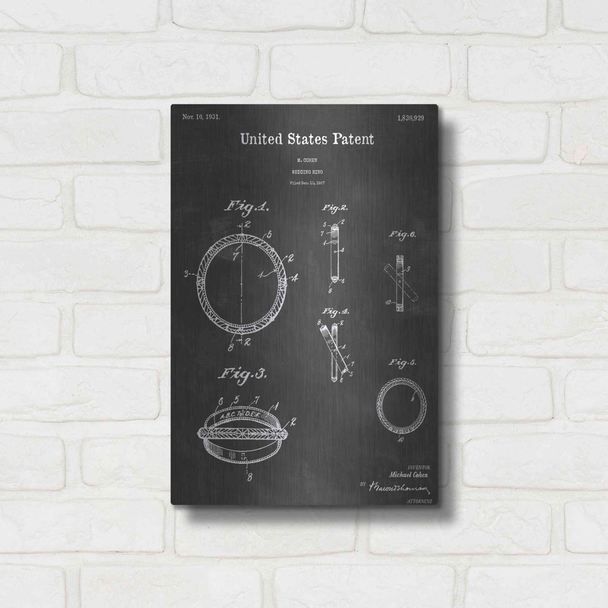 Luxe Metal Art 'Wedding Ring Vintage Patent Blueprint' by Epic Portfolio, Metal Wall Art,12x16