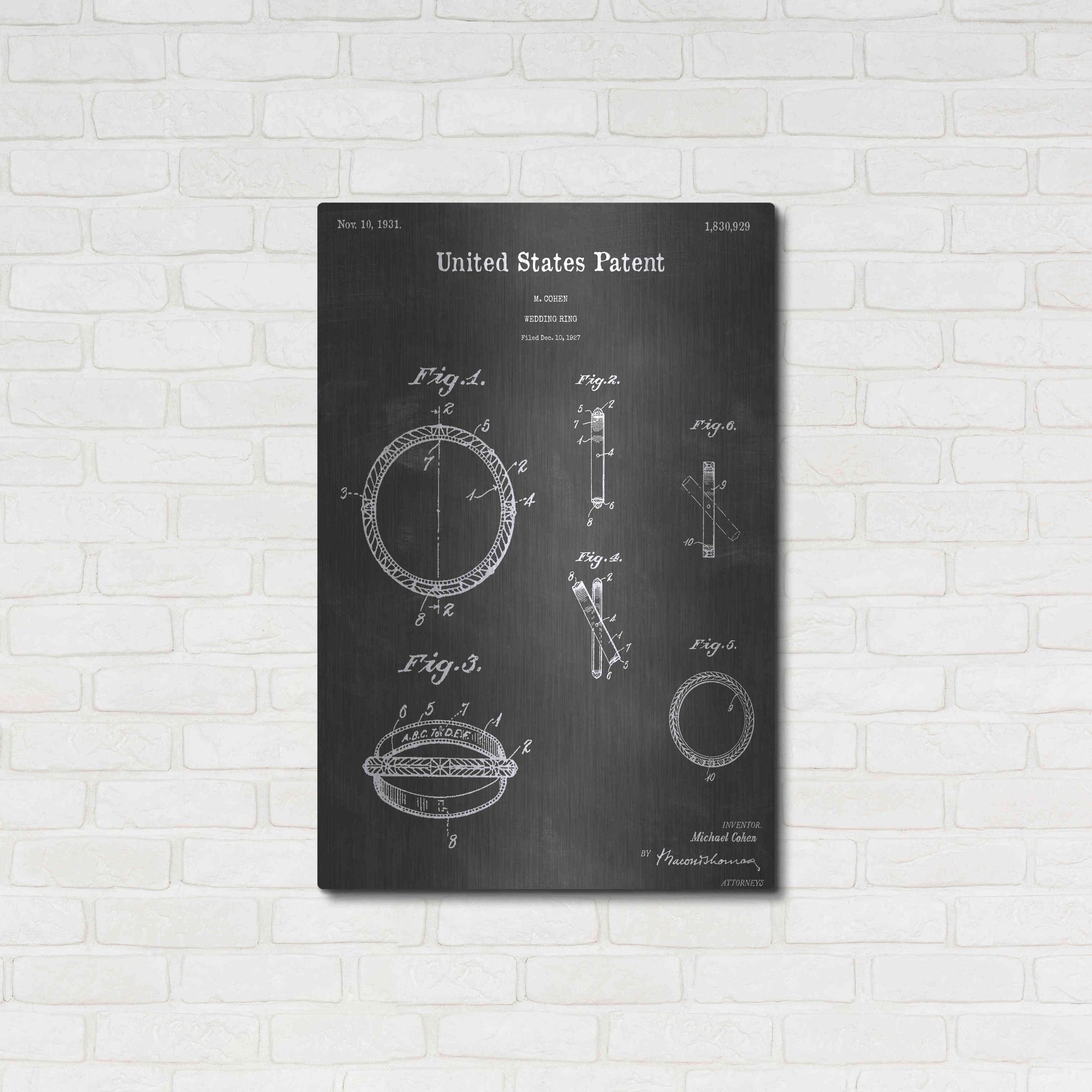 Luxe Metal Art 'Wedding Ring Vintage Patent Blueprint' by Epic Portfolio, Metal Wall Art,24x36