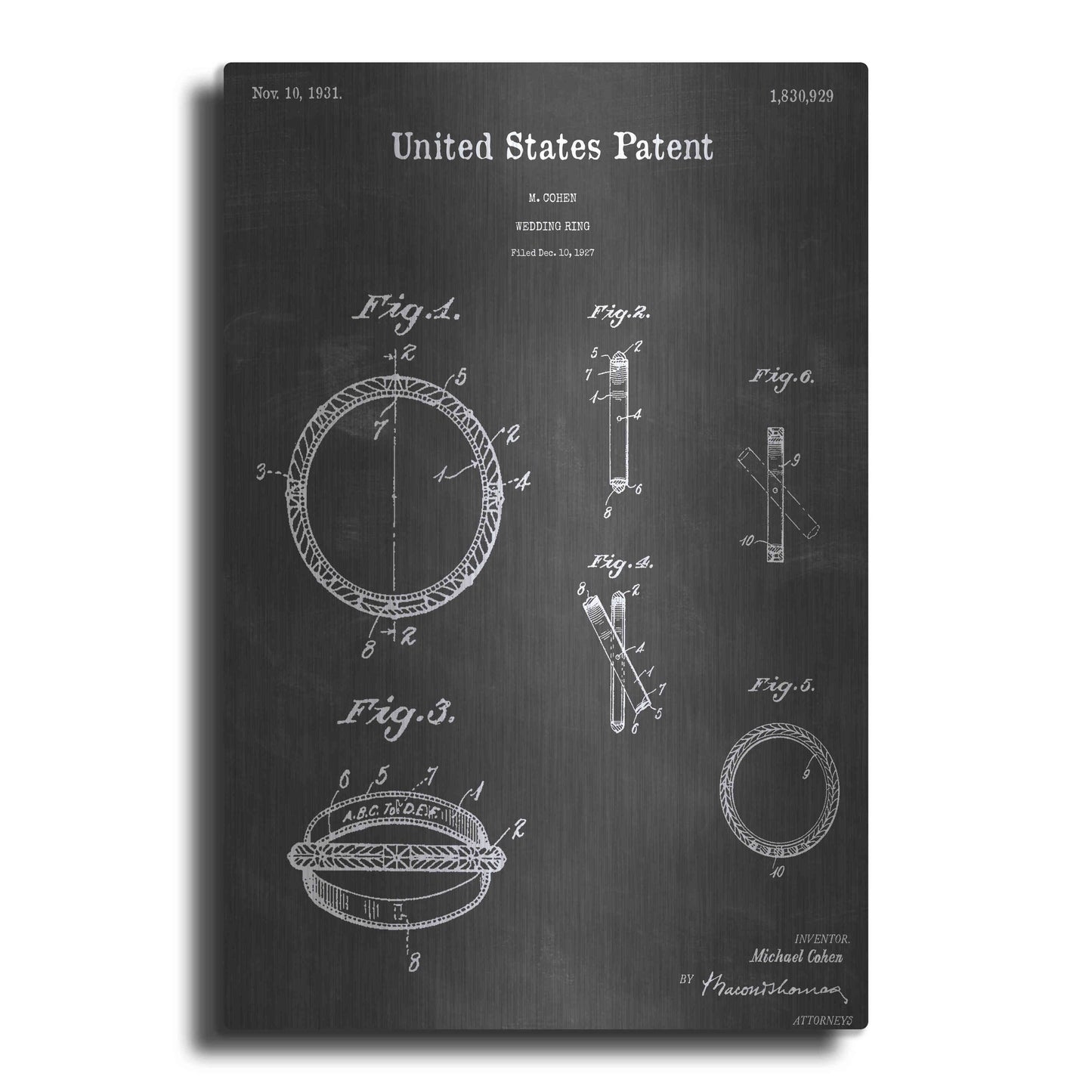 Luxe Metal Art 'Wedding Ring Vintage Patent Blueprint' by Epic Portfolio, Metal Wall Art