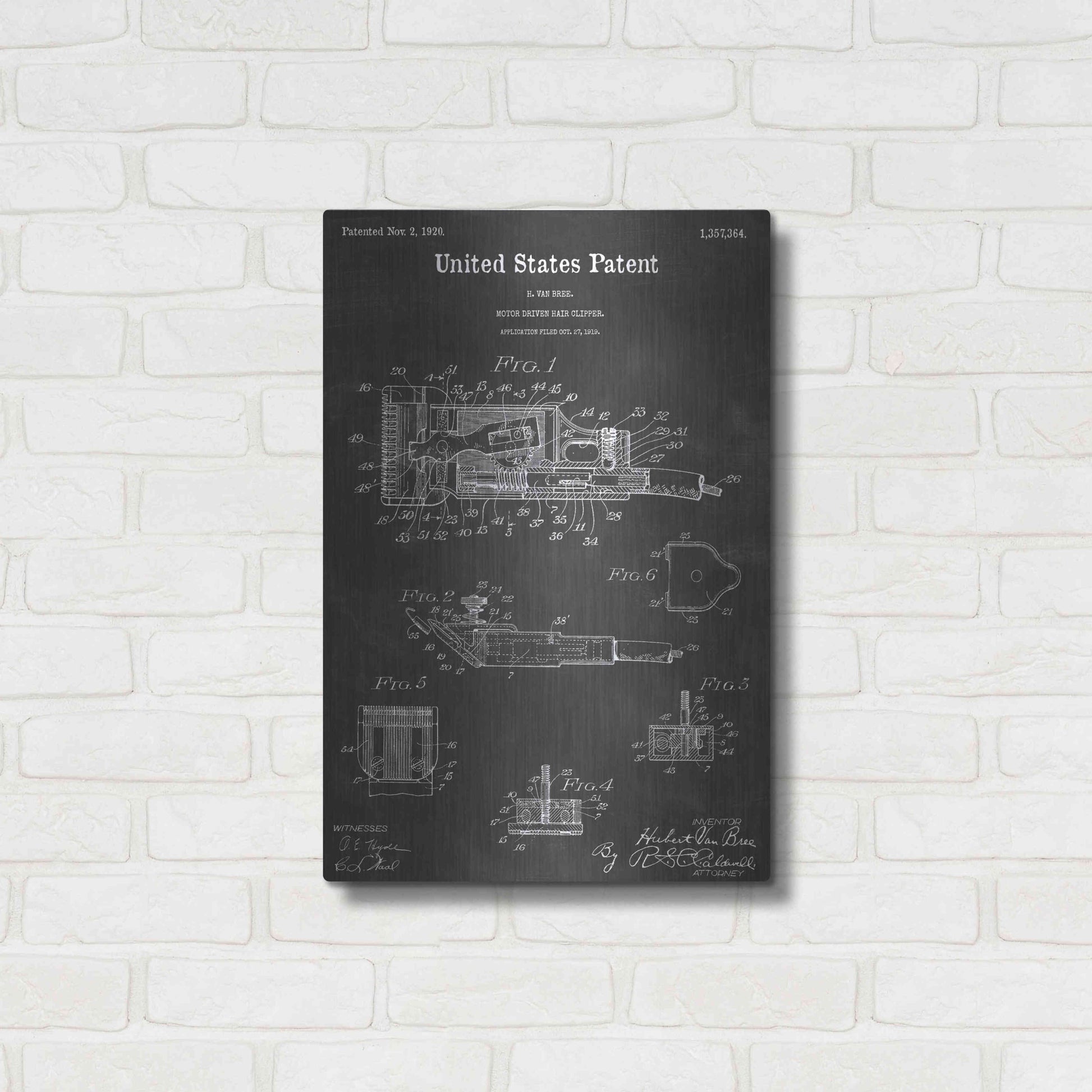 Luxe Metal Art 'Motor Hair Clipper Vintage Patent Blueprint' by Epic Portfolio, Metal Wall Art,16x24