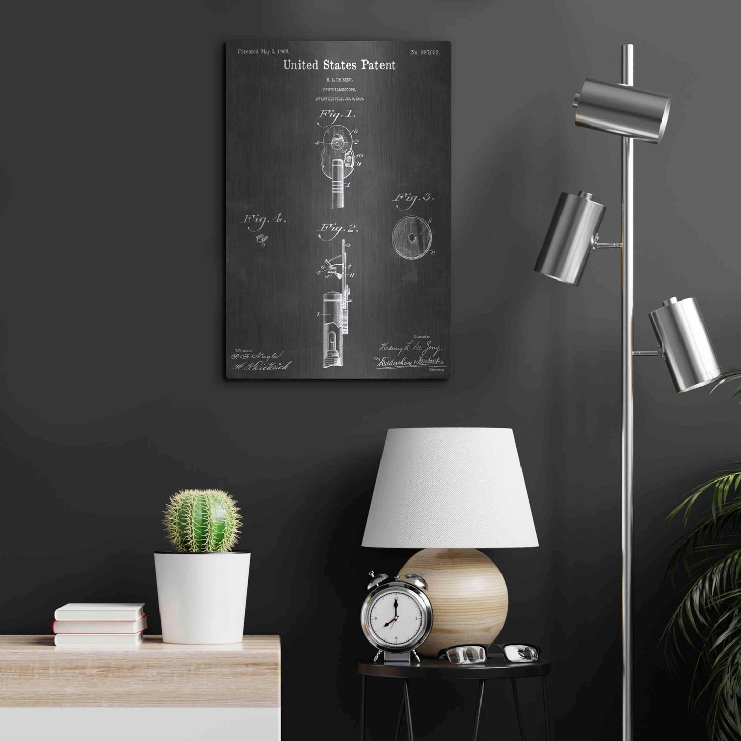 Luxe Metal Art 'Ophthalmoscope Vintage Patent Blueprint' by Epic Portfolio, Metal Wall Art,16x24