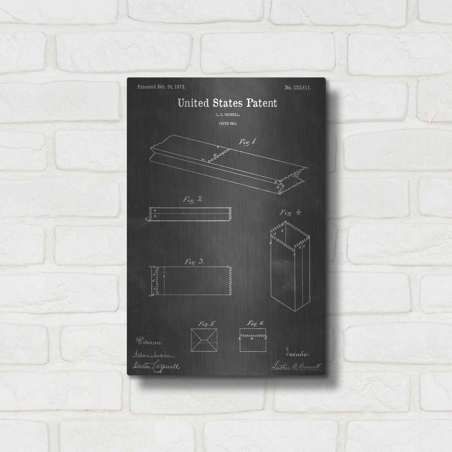 Luxe Metal Art 'Paper Bag Vintage Patent Blueprint' by Epic Portfolio, Metal Wall Art,12x16