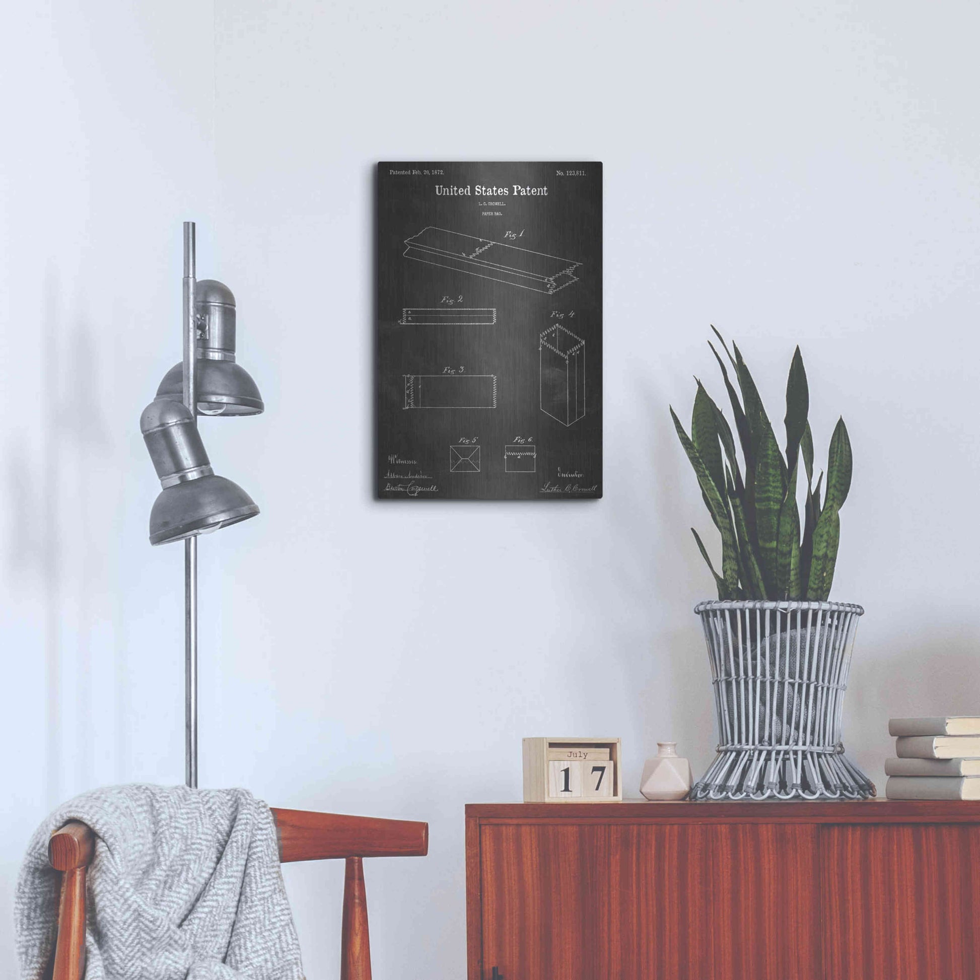 Luxe Metal Art 'Paper Bag Vintage Patent Blueprint' by Epic Portfolio, Metal Wall Art,16x24