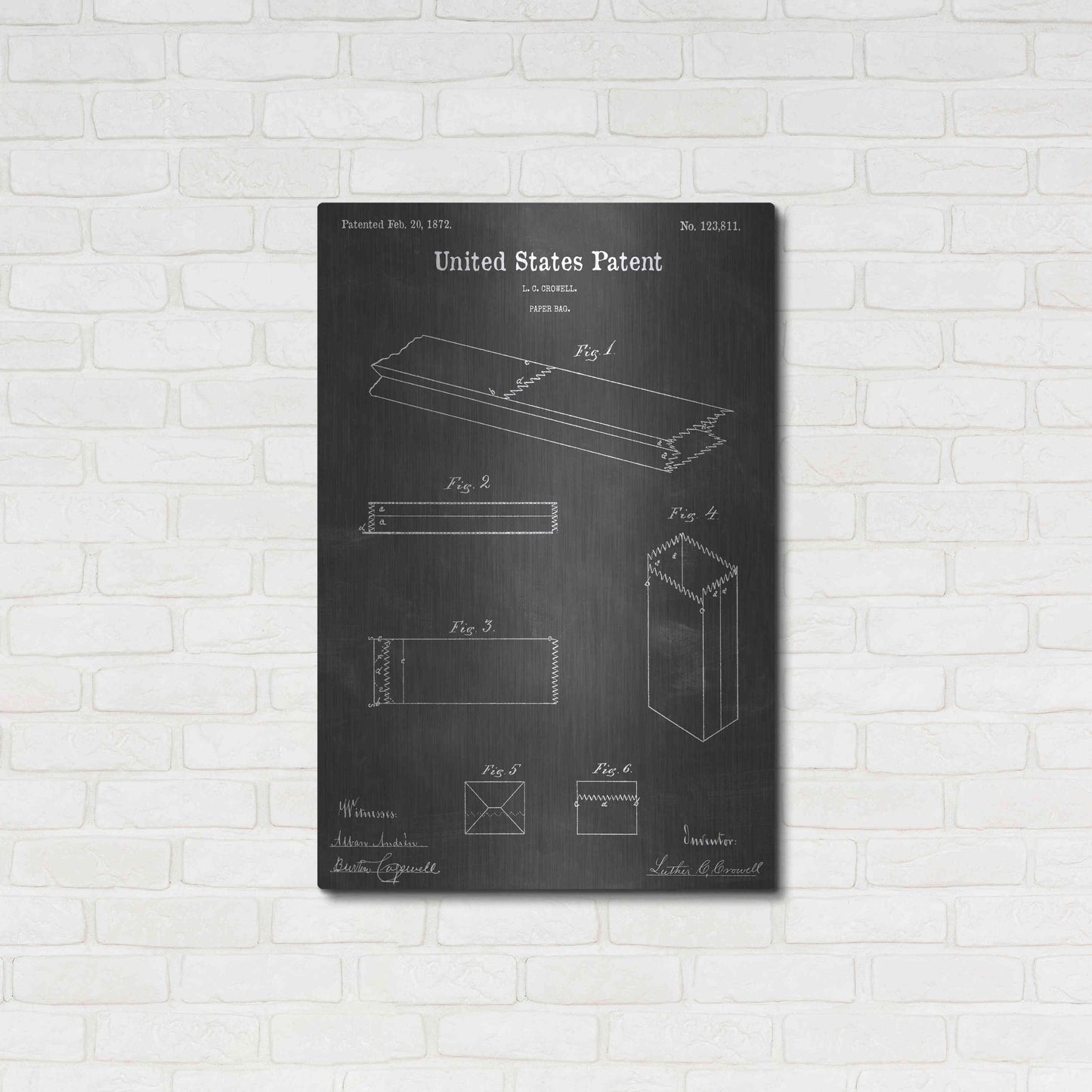 Luxe Metal Art 'Paper Bag Vintage Patent Blueprint' by Epic Portfolio, Metal Wall Art,24x36