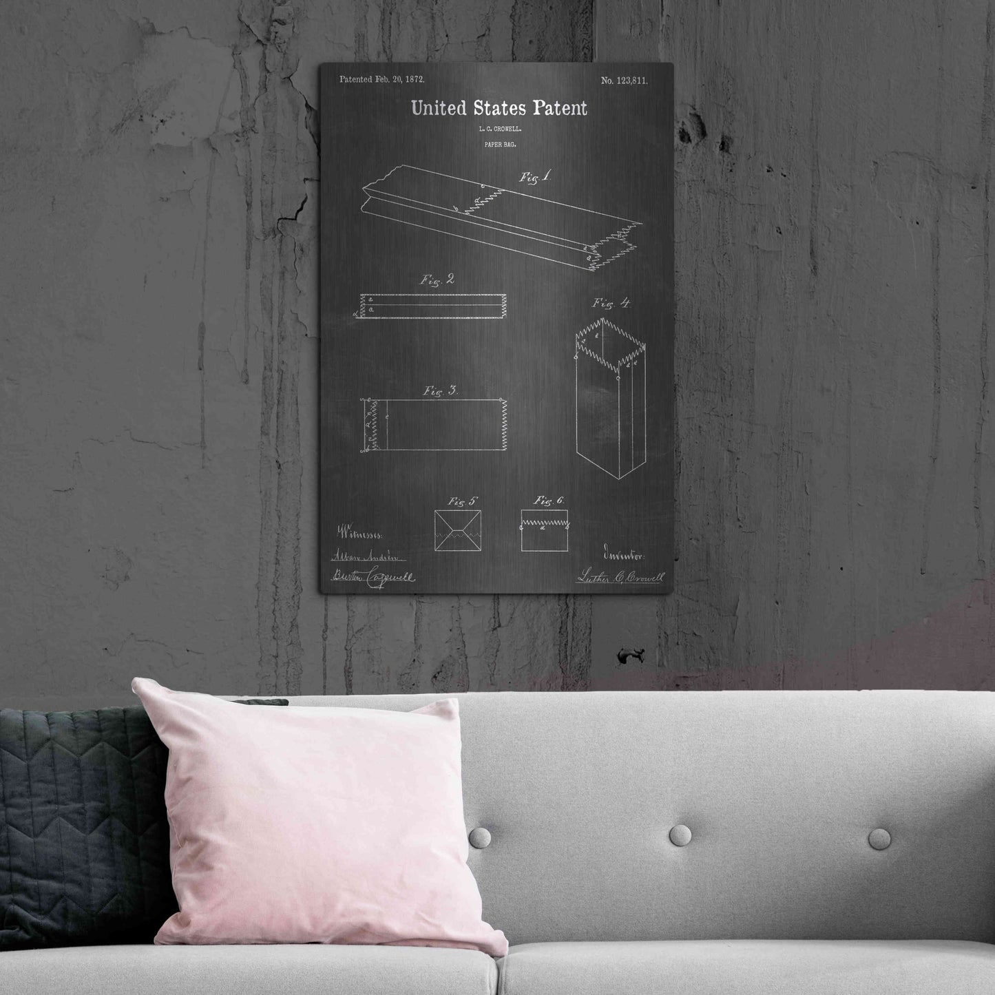 Luxe Metal Art 'Paper Bag Vintage Patent Blueprint' by Epic Portfolio, Metal Wall Art,24x36