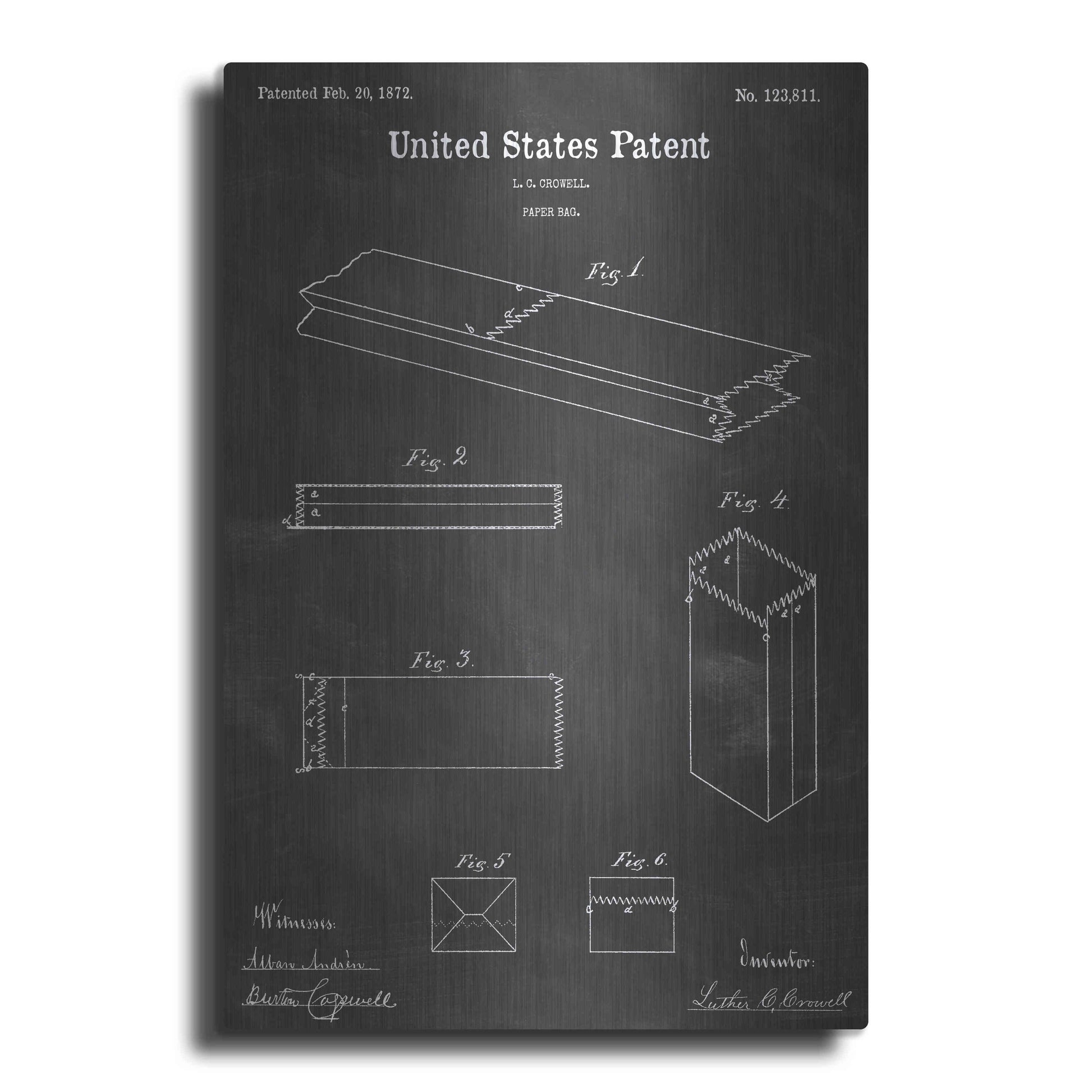 Luxe Metal Art 'Paper Bag Vintage Patent Blueprint' by Epic Portfolio, Metal Wall Art