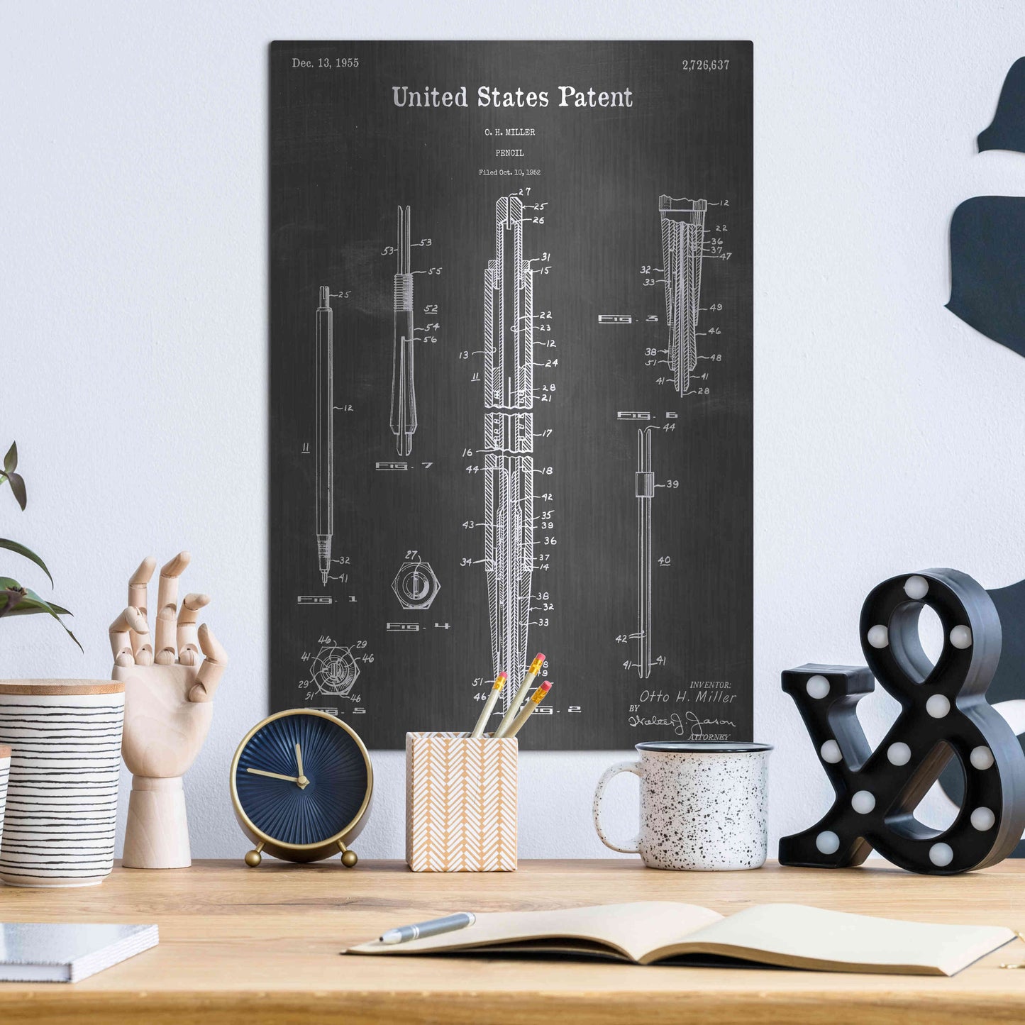 Luxe Metal Art 'Pencil Vintage Patent Blueprint' by Epic Portfolio, Metal Wall Art,12x16