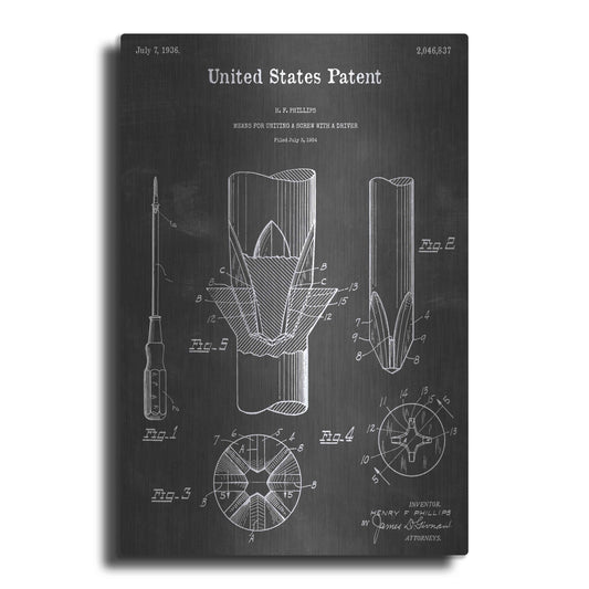 Luxe Metal Art 'Phillips Head Screw Driver Vintage Patent Blueprint' by Epic Portfolio, Metal Wall Art