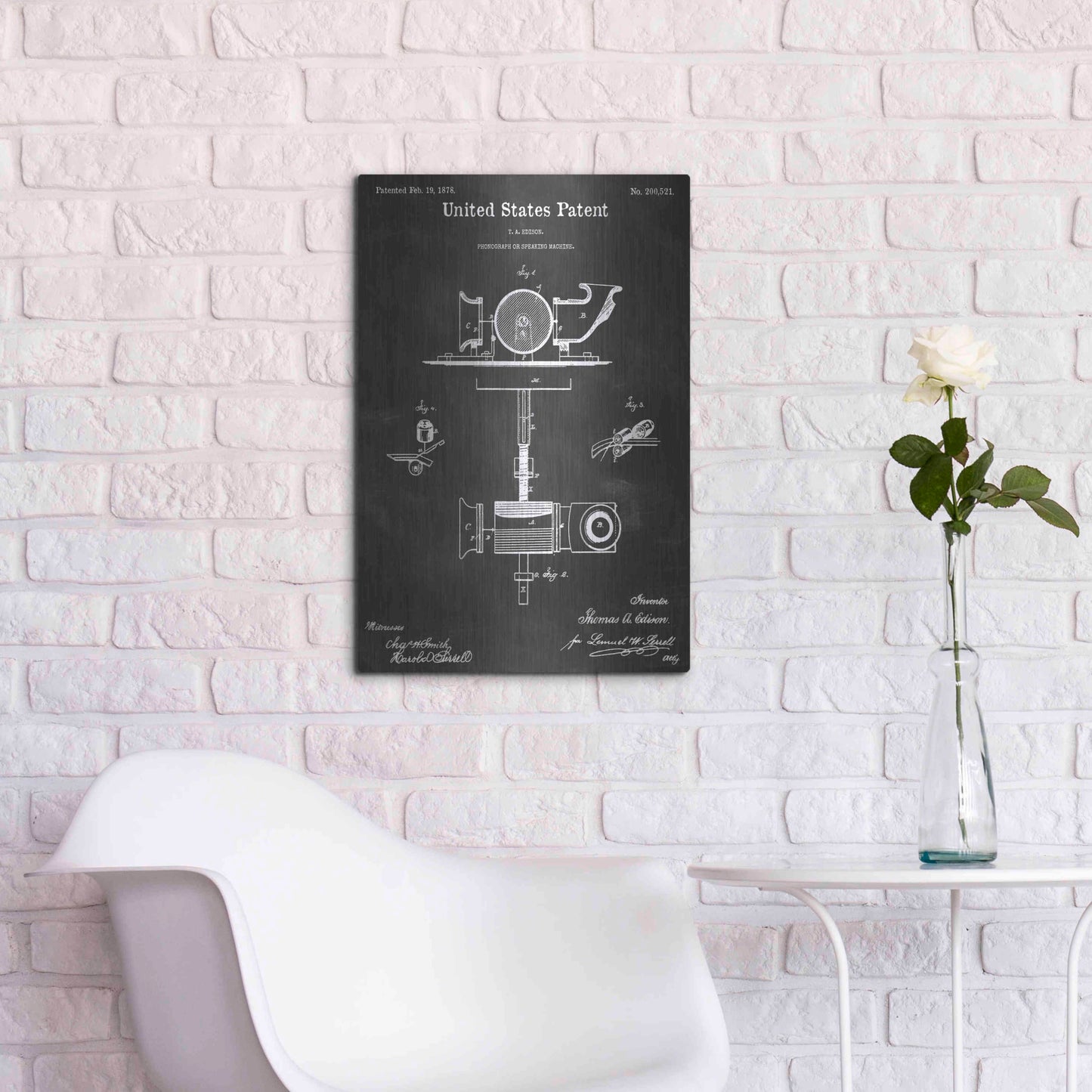 Luxe Metal Art 'Phonograph Vintage Patent Blueprint' by Epic Portfolio, Metal Wall Art,16x24