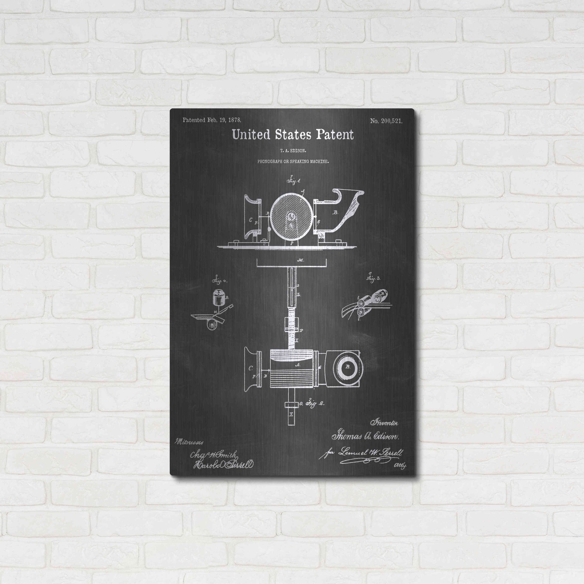 Luxe Metal Art 'Phonograph Vintage Patent Blueprint' by Epic Portfolio, Metal Wall Art,24x36