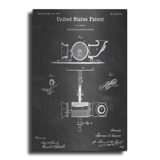 Luxe Metal Art 'Phonograph Vintage Patent Blueprint' by Epic Portfolio, Metal Wall Art