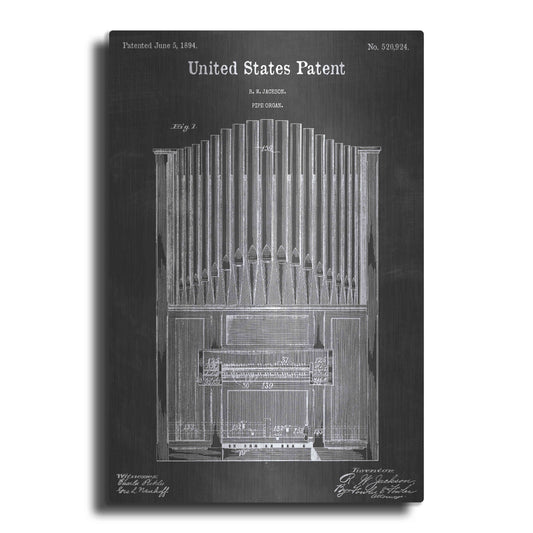 Luxe Metal Art 'Pipe Organ Vintage Patent Blueprint' by Epic Portfolio, Metal Wall Art