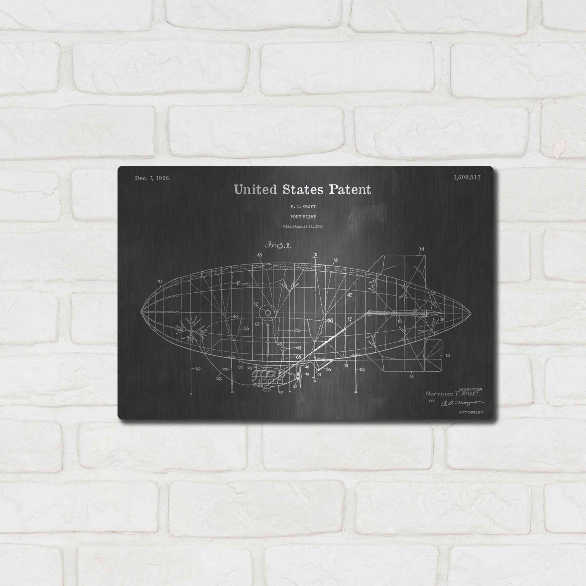 Luxe Metal Art 'Pony Blimp Vintage Patent Blueprint' by Epic Portfolio, Metal Wall Art,16x12