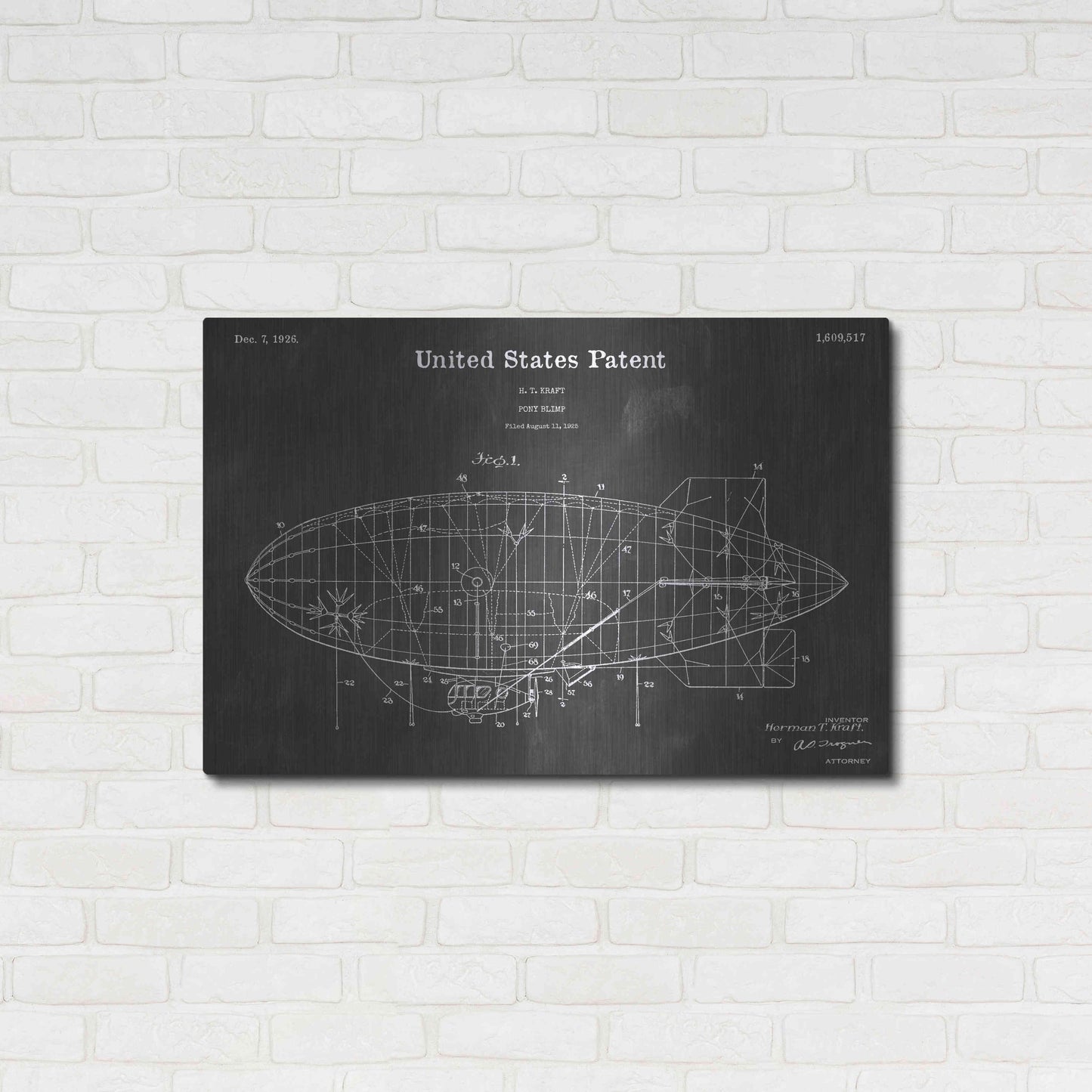 Luxe Metal Art 'Pony Blimp Vintage Patent Blueprint' by Epic Portfolio, Metal Wall Art,36x24