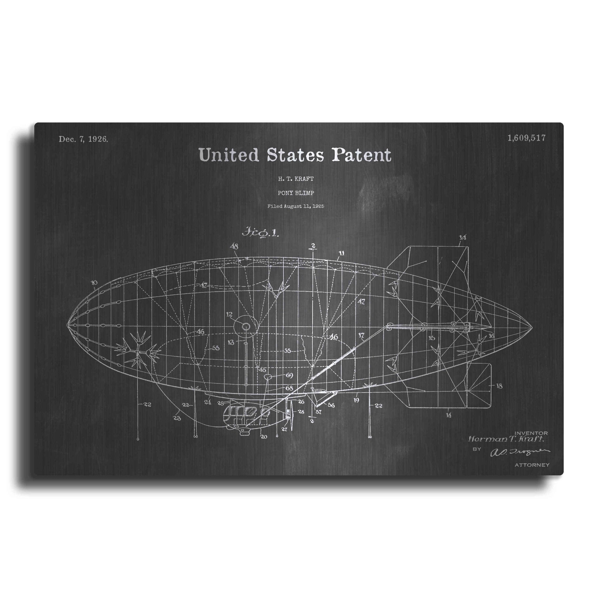 Luxe Metal Art 'Pony Blimp Vintage Patent Blueprint' by Epic Portfolio, Metal Wall Art