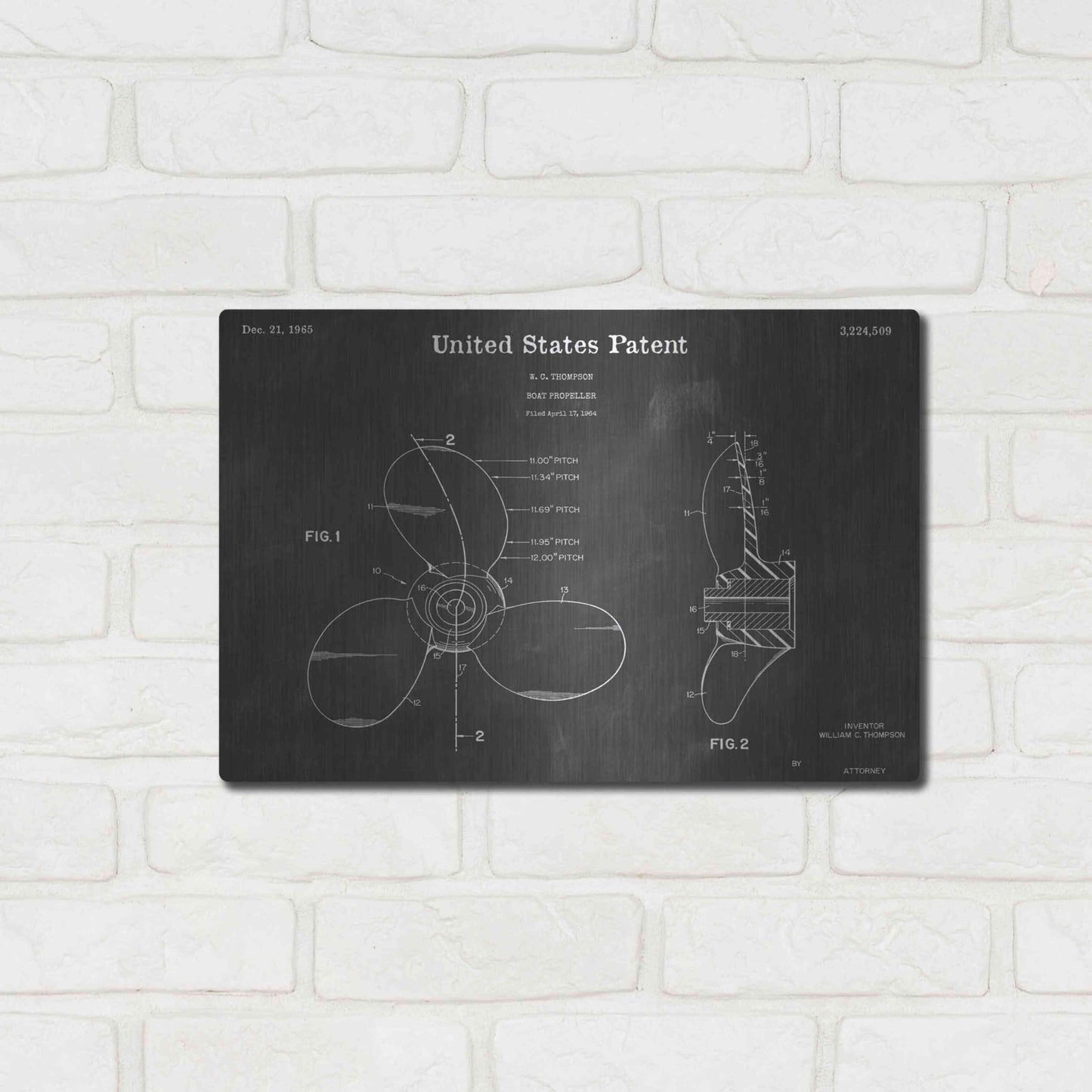 Luxe Metal Art 'Propeller Vintage Patent Blueprint' by Epic Portfolio, Metal Wall Art,16x12