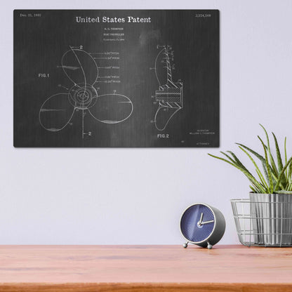 Luxe Metal Art 'Propeller Vintage Patent Blueprint' by Epic Portfolio, Metal Wall Art,16x12