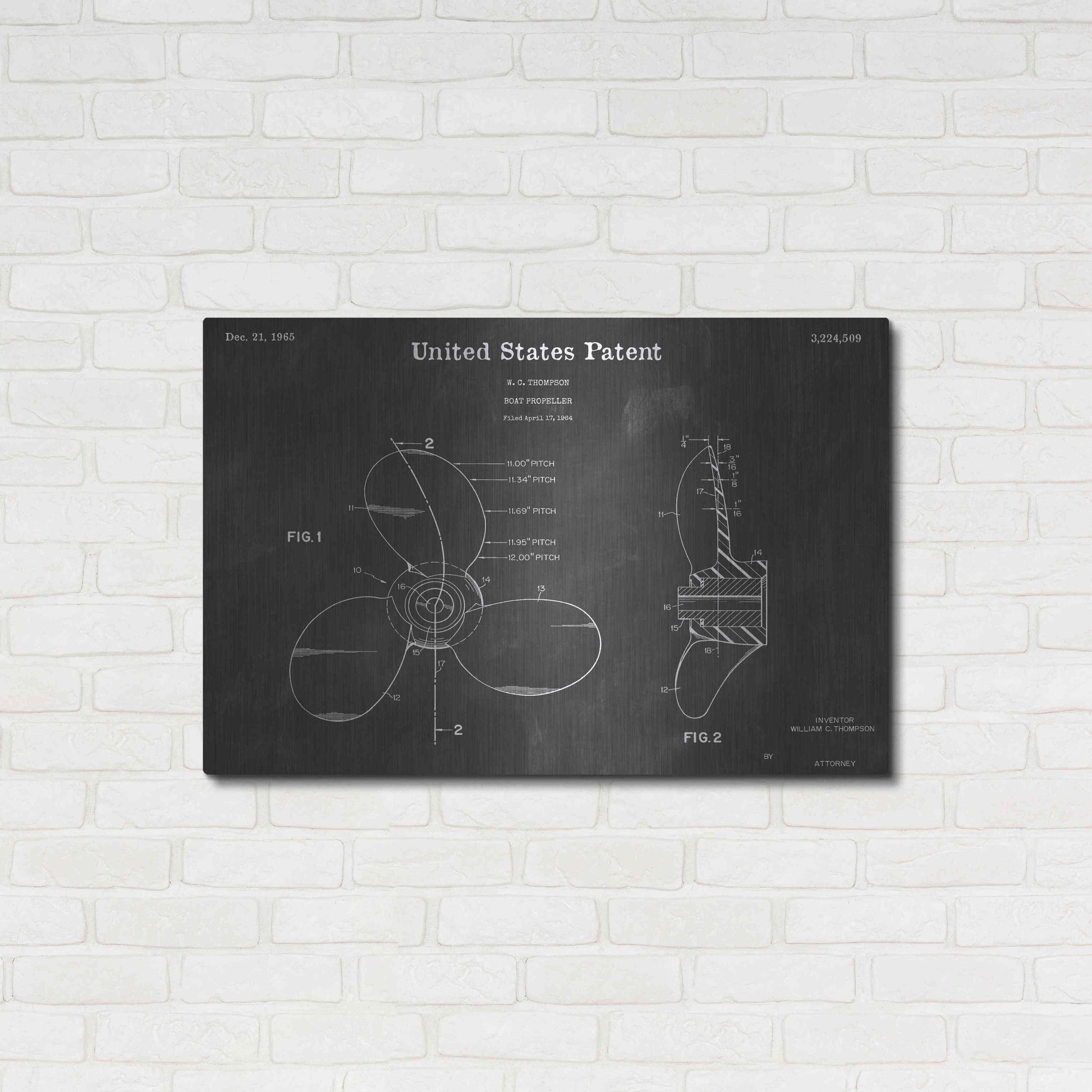 Luxe Metal Art 'Propeller Vintage Patent Blueprint' by Epic Portfolio, Metal Wall Art,36x24