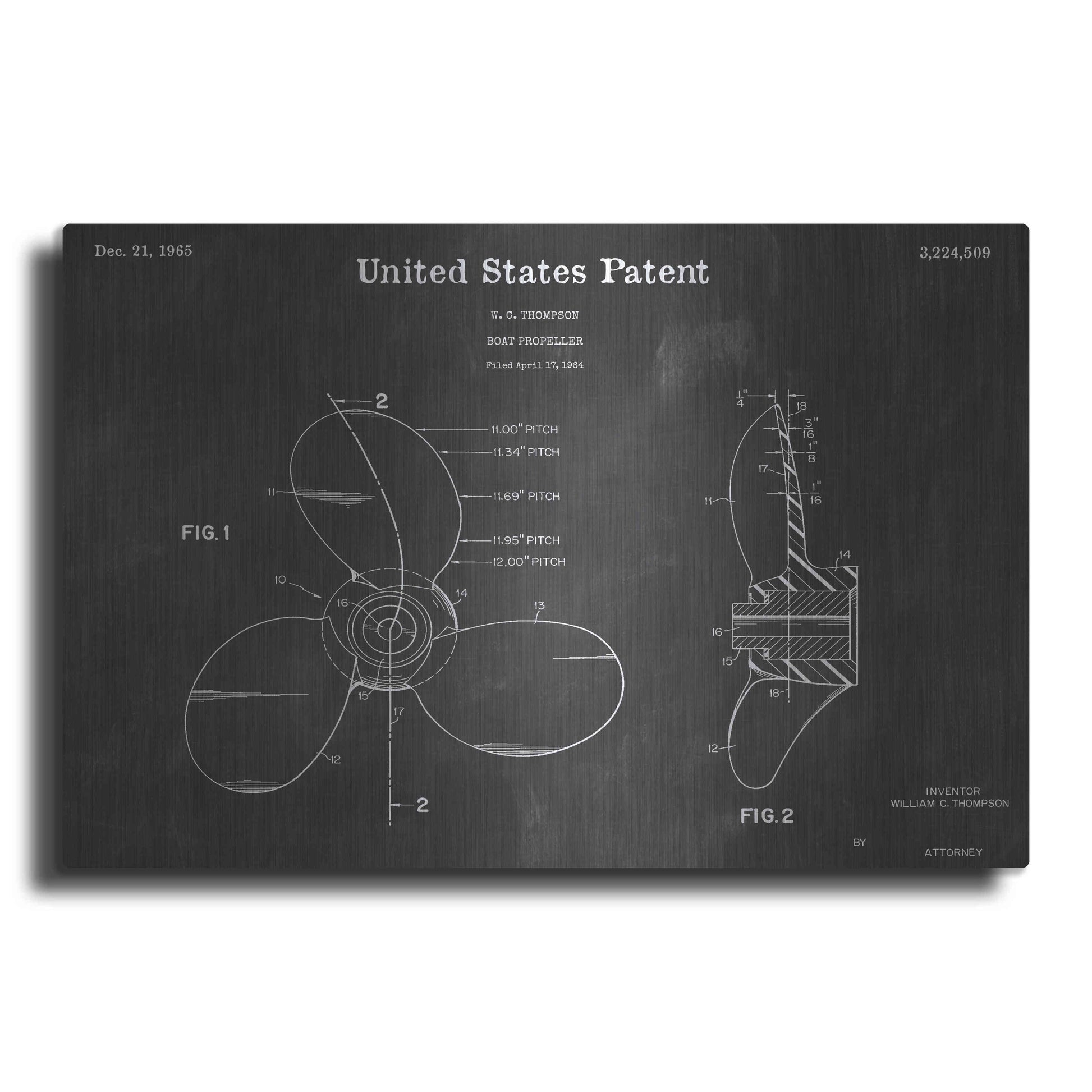 Luxe Metal Art 'Propeller Vintage Patent Blueprint' by Epic Portfolio, Metal Wall Art