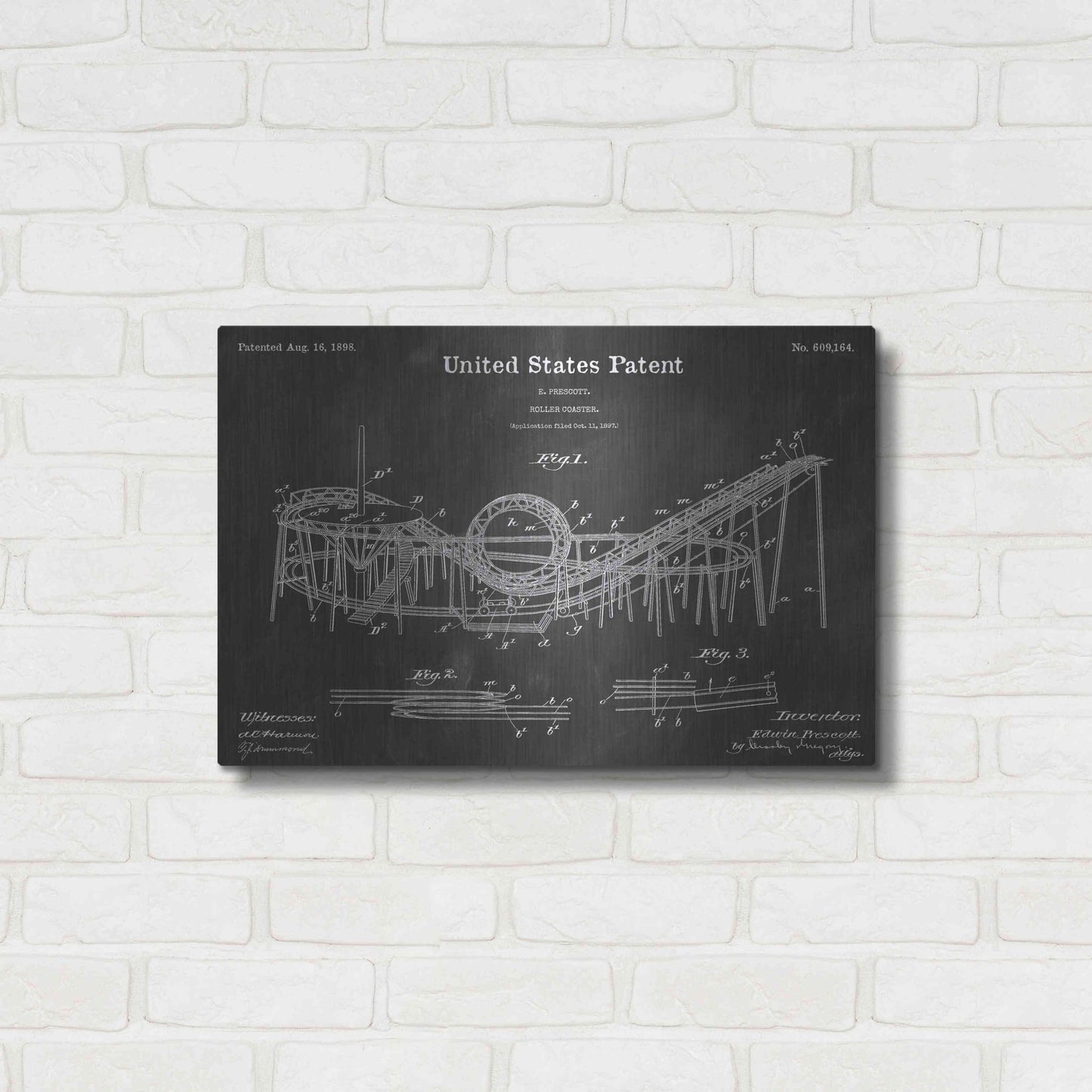 Luxe Metal Art 'Roller Coaster Vintage Patent Blueprint' by Epic Portfolio, Metal Wall Art,24x16