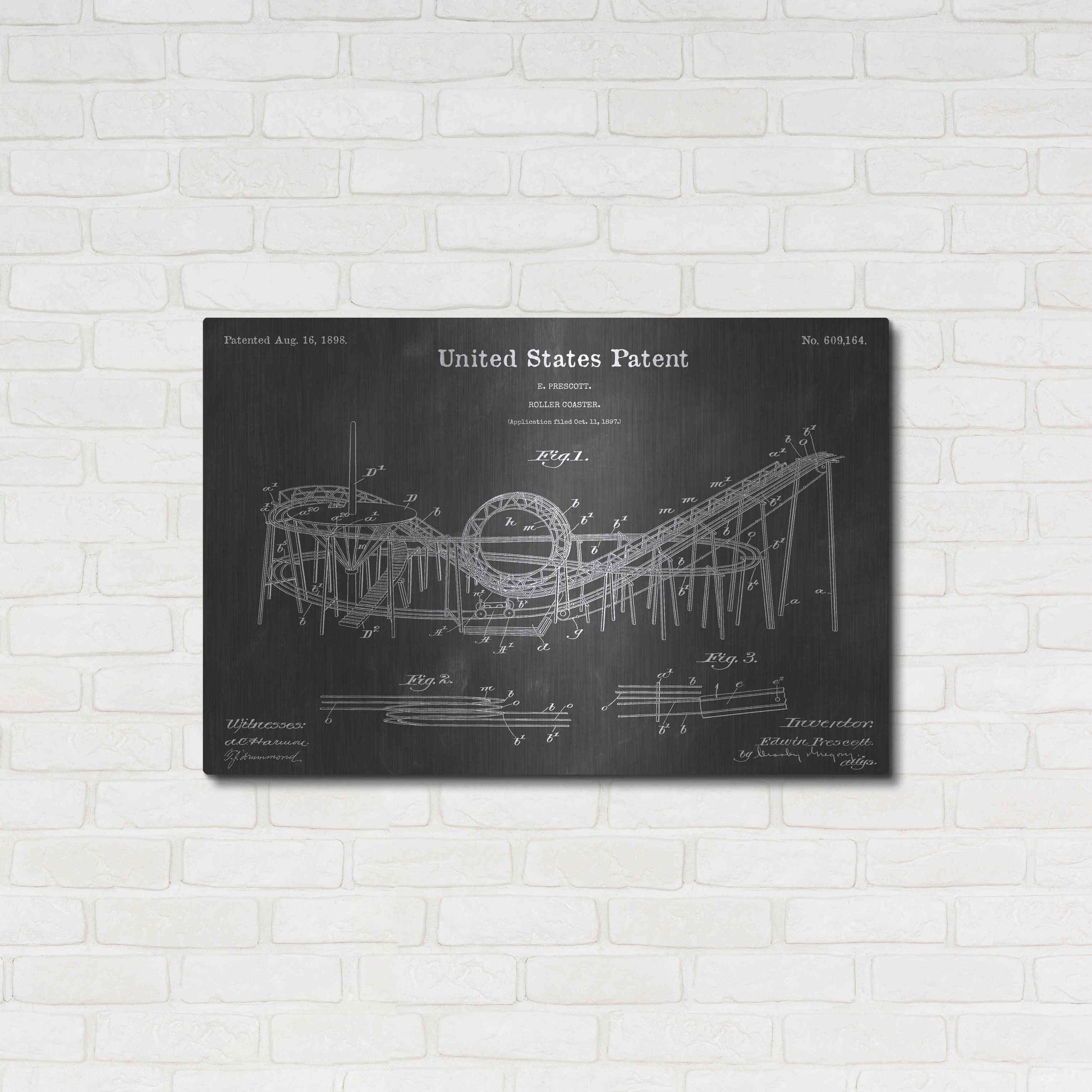 Luxe Metal Art 'Roller Coaster Vintage Patent Blueprint' by Epic Portfolio, Metal Wall Art,36x24