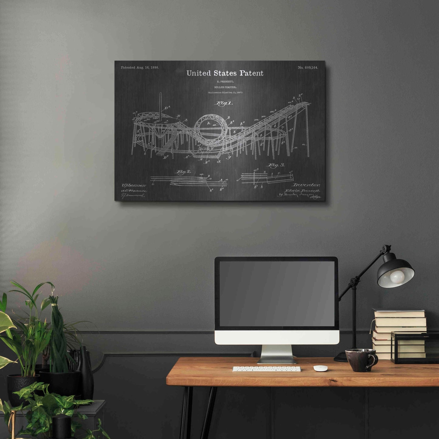 Luxe Metal Art 'Roller Coaster Vintage Patent Blueprint' by Epic Portfolio, Metal Wall Art,36x24