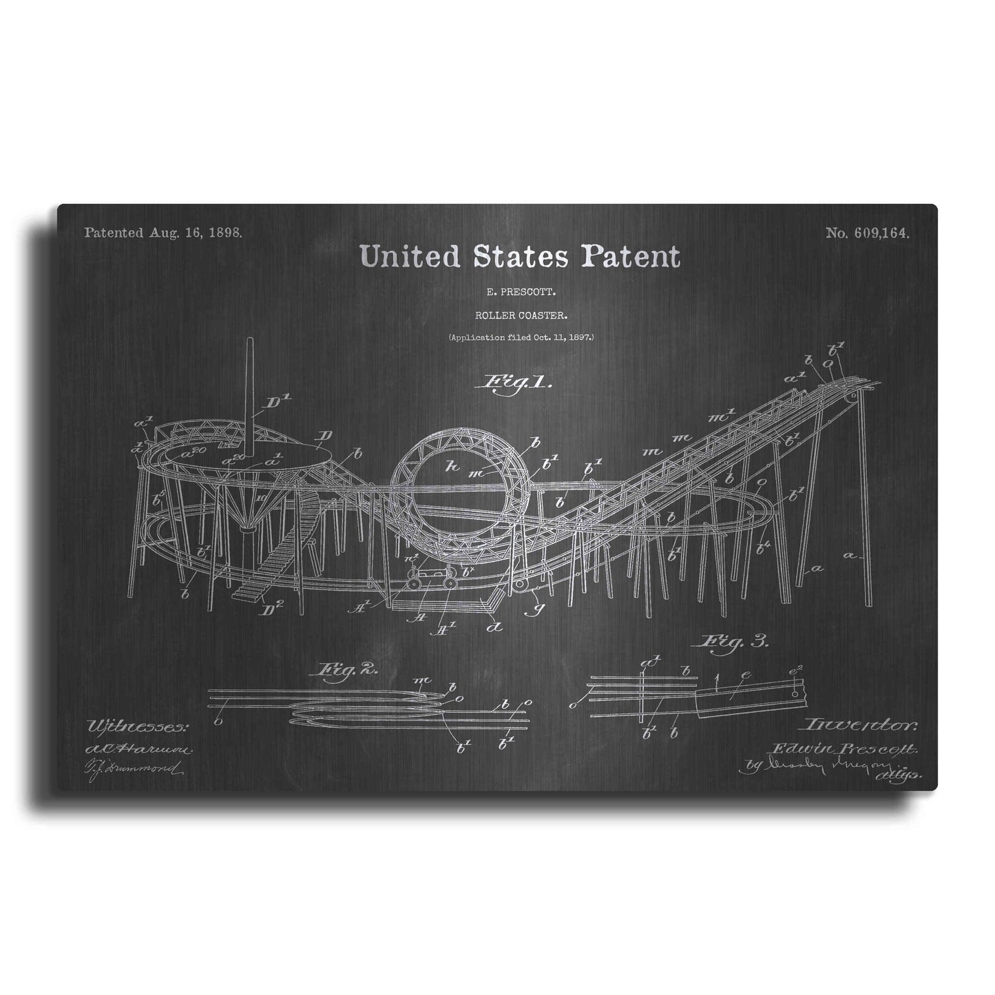 Luxe Metal Art 'Roller Coaster Vintage Patent Blueprint' by Epic Portfolio, Metal Wall Art