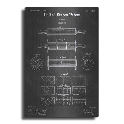 Luxe Metal Art 'Rolling Pin Vintage Patent Blueprint' by Epic Portfolio, Metal Wall Art