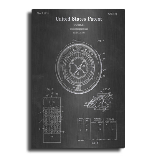 Luxe Metal Art 'Roulette Vintage Patent Blueprint' by Epic Portfolio, Metal Wall Art