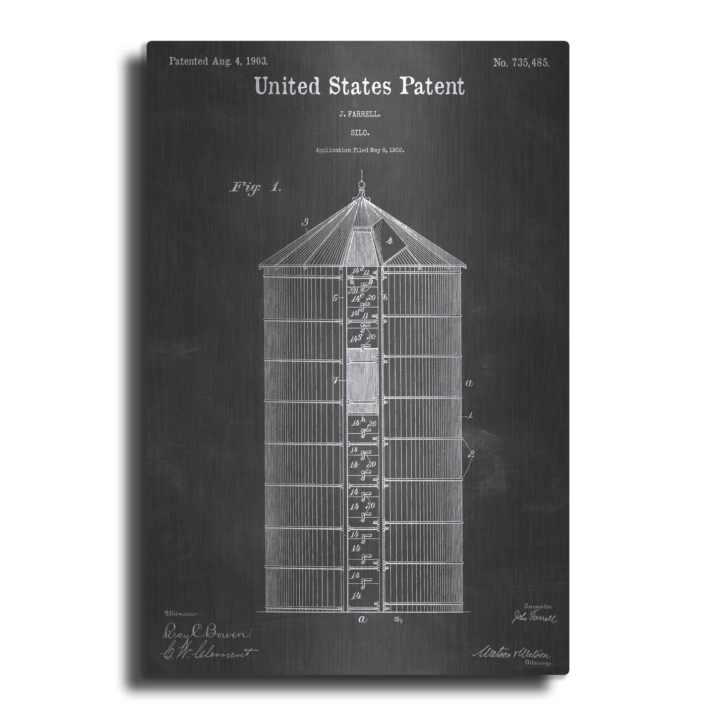 Luxe Metal Art 'Silo Vintage Patent Blueprint' by Epic Portfolio, Metal Wall Art