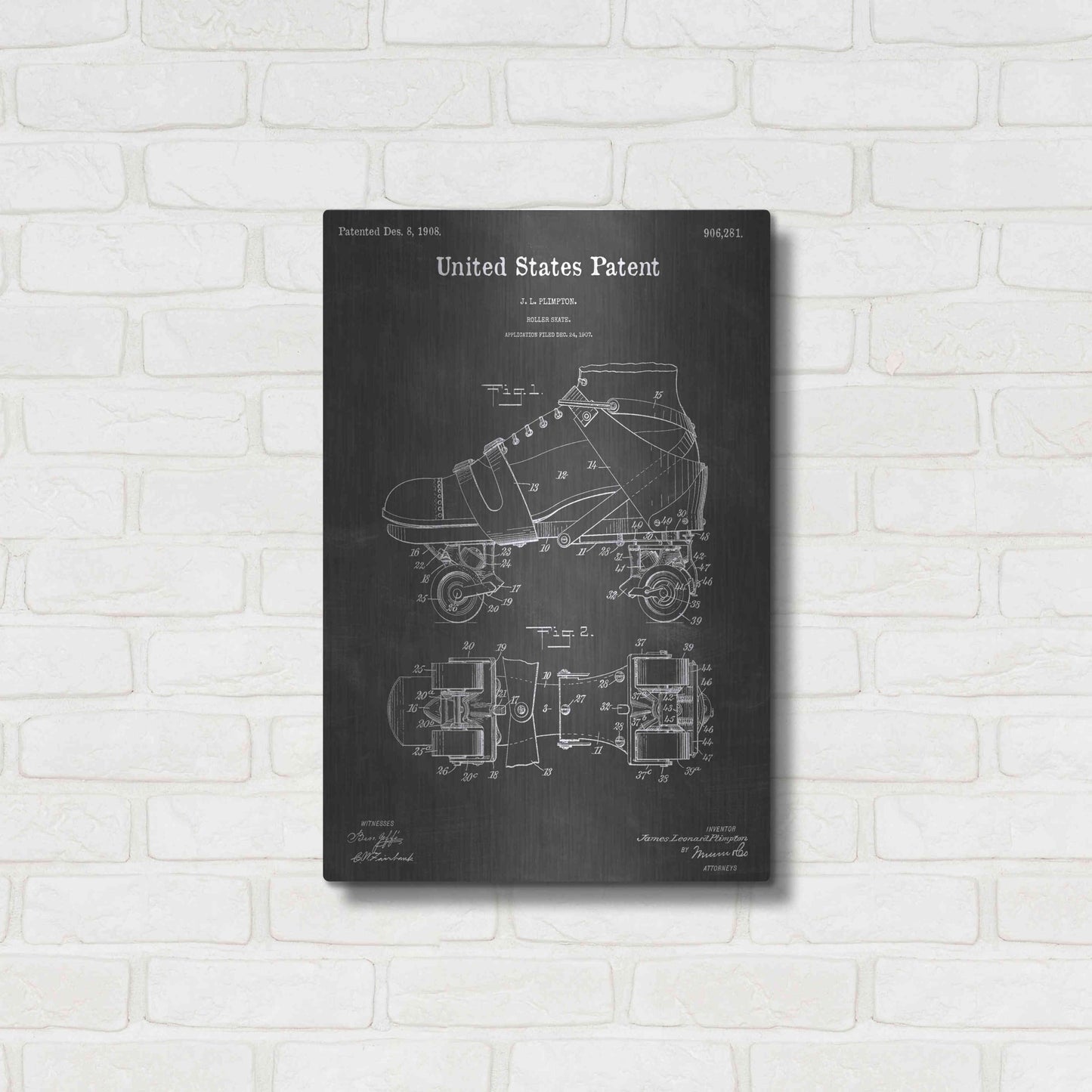 Luxe Metal Art 'Skate Vintage Patent Blueprint' by Epic Portfolio, Metal Wall Art,16x24