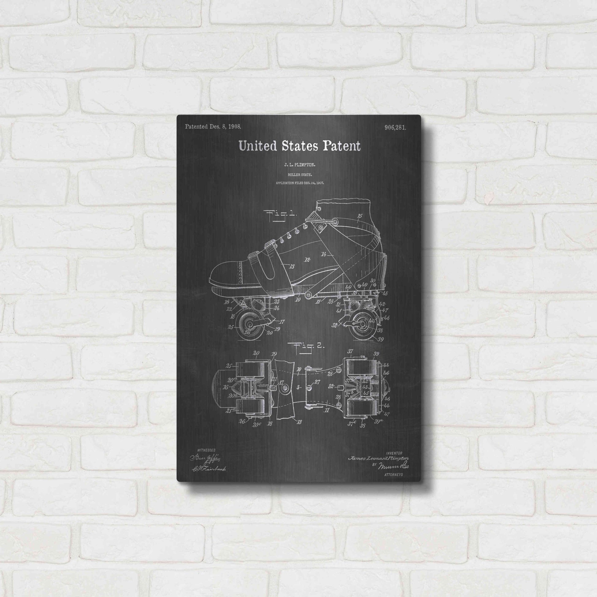 Luxe Metal Art 'Skate Vintage Patent Blueprint' by Epic Portfolio, Metal Wall Art,16x24