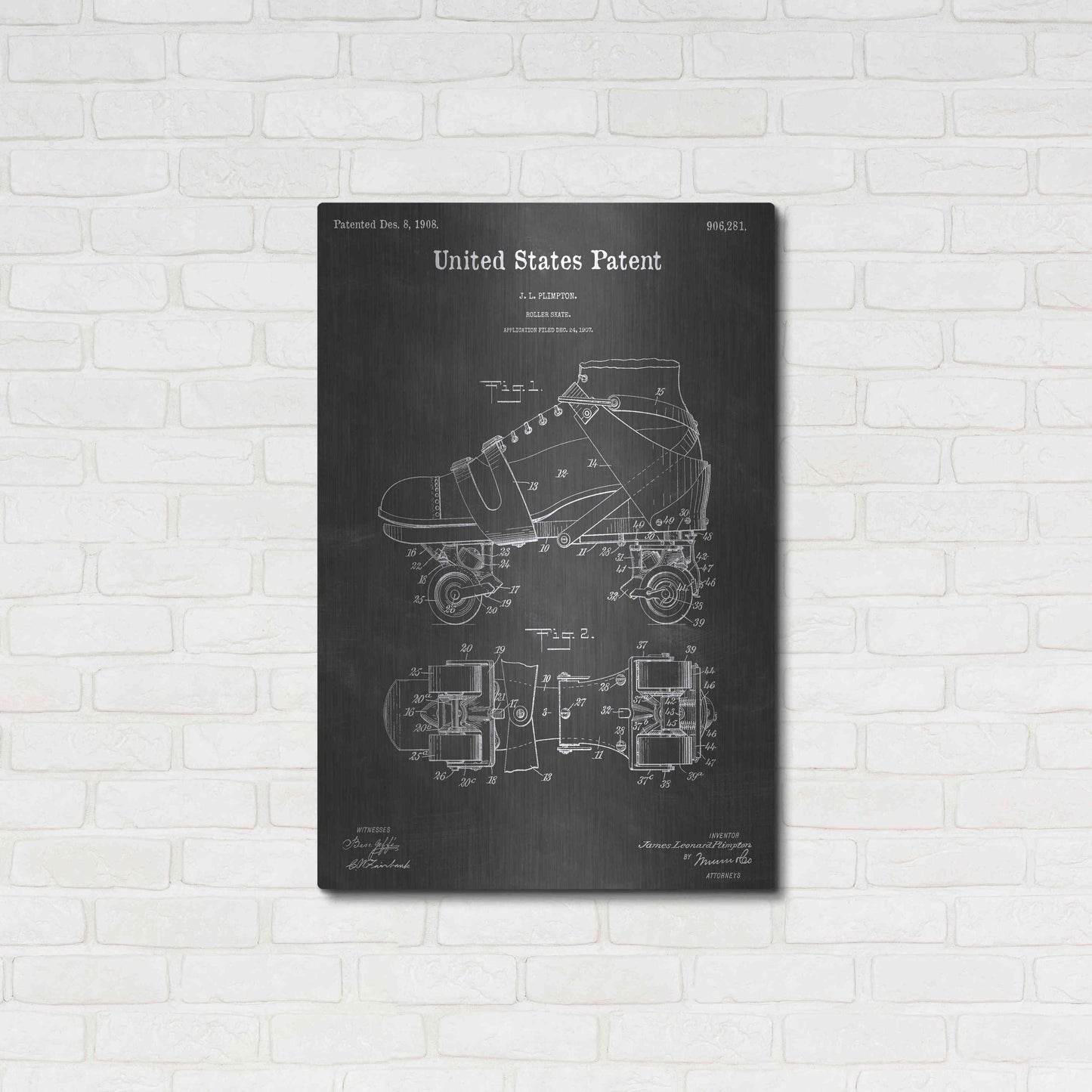 Luxe Metal Art 'Skate Vintage Patent Blueprint' by Epic Portfolio, Metal Wall Art,24x36