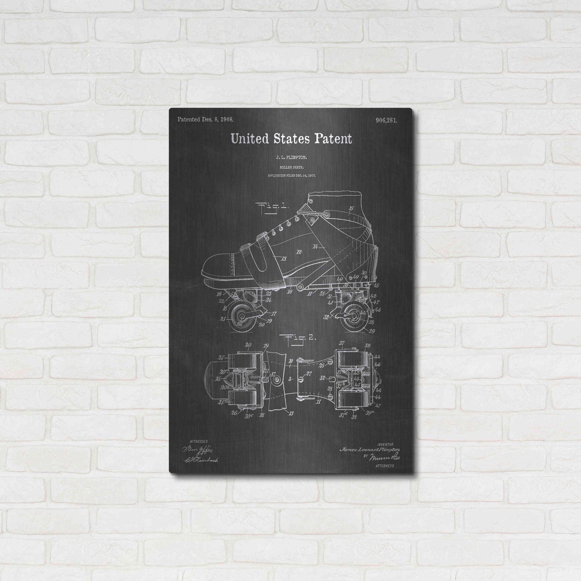 Luxe Metal Art 'Skate Vintage Patent Blueprint' by Epic Portfolio, Metal Wall Art,24x36