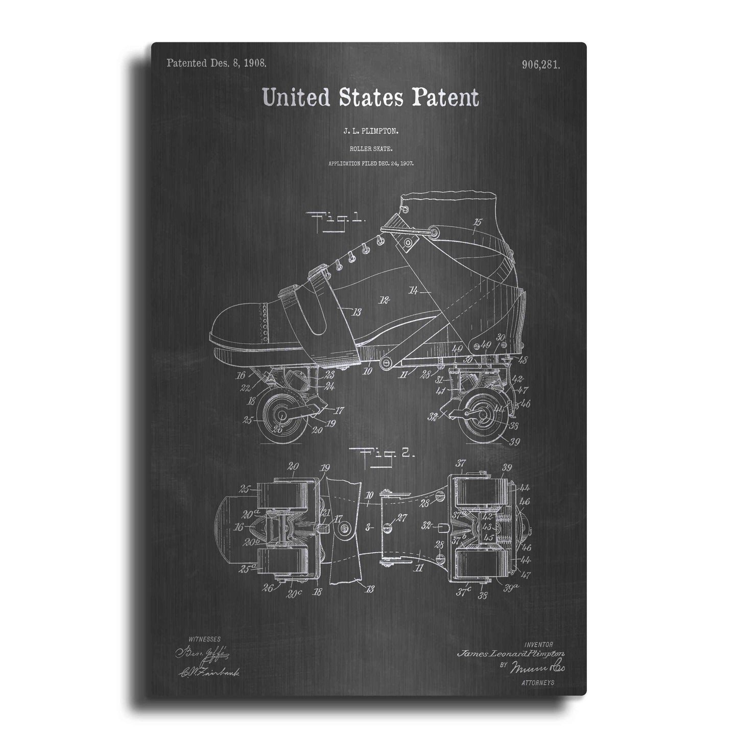 Luxe Metal Art 'Skate Vintage Patent Blueprint' by Epic Portfolio, Metal Wall Art