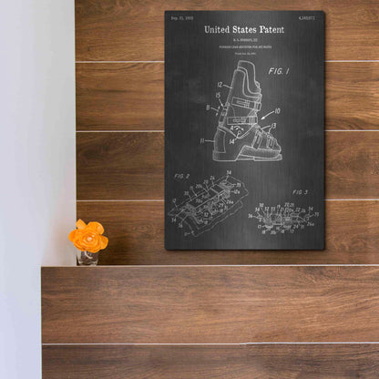 Luxe Metal Art 'Ski Boots Vintage Patent Blueprint' by Epic Portfolio, Metal Wall Art,12x16