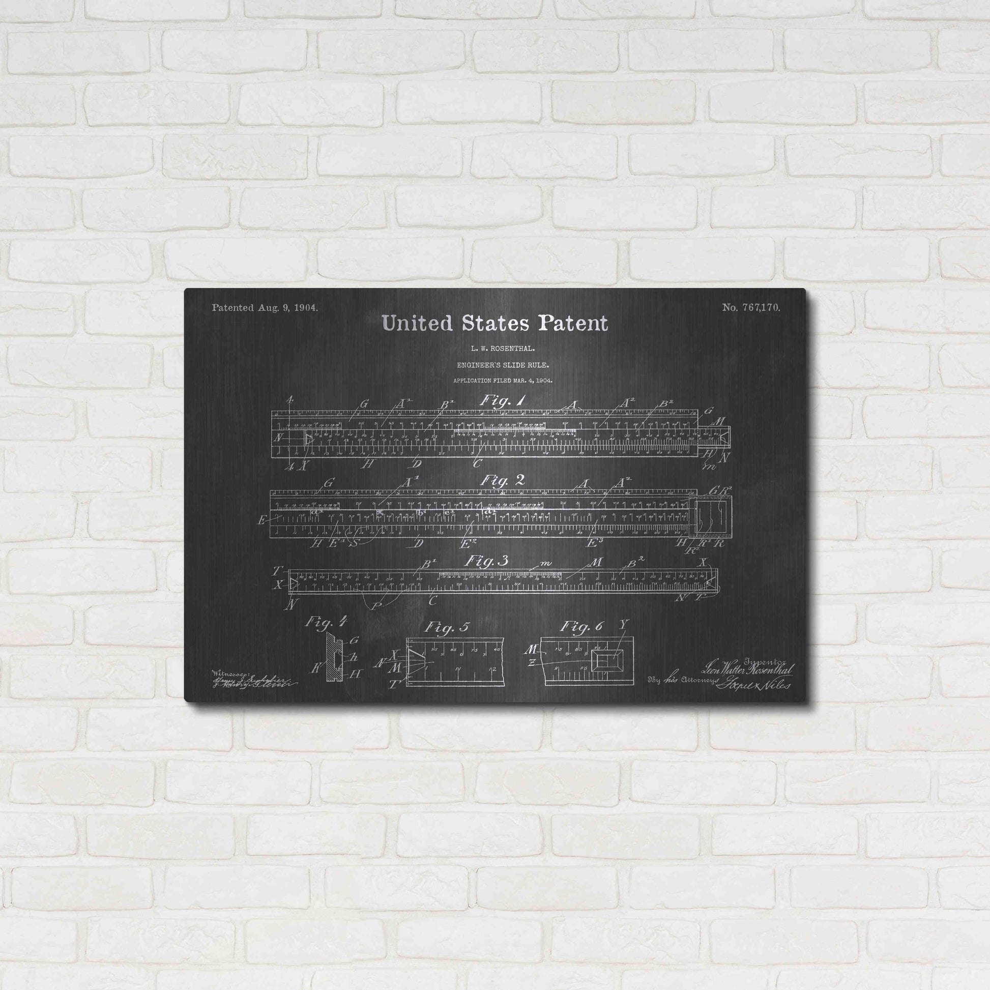 Luxe Metal Art 'Slide Rule Vintage Patent Blueprint' by Epic Portfolio, Metal Wall Art,36x24