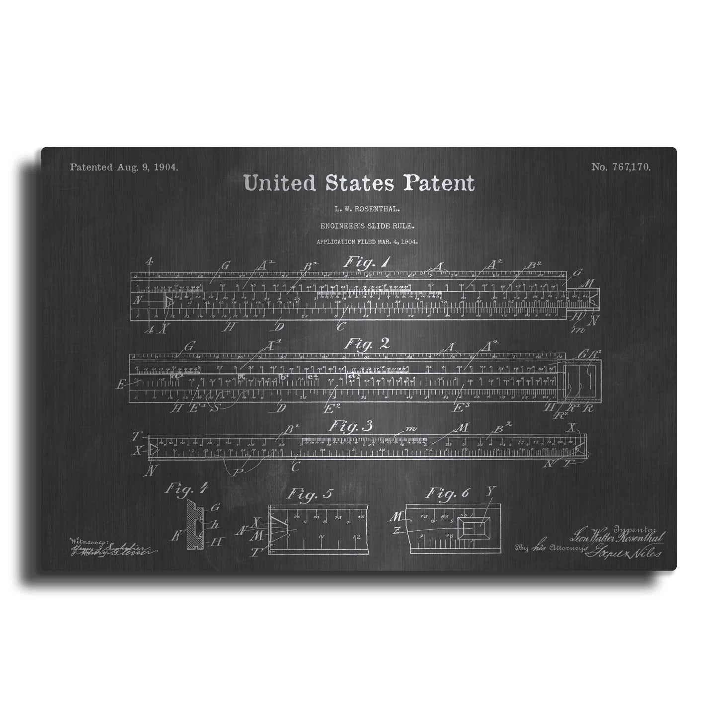 Luxe Metal Art 'Slide Rule Vintage Patent Blueprint' by Epic Portfolio, Metal Wall Art