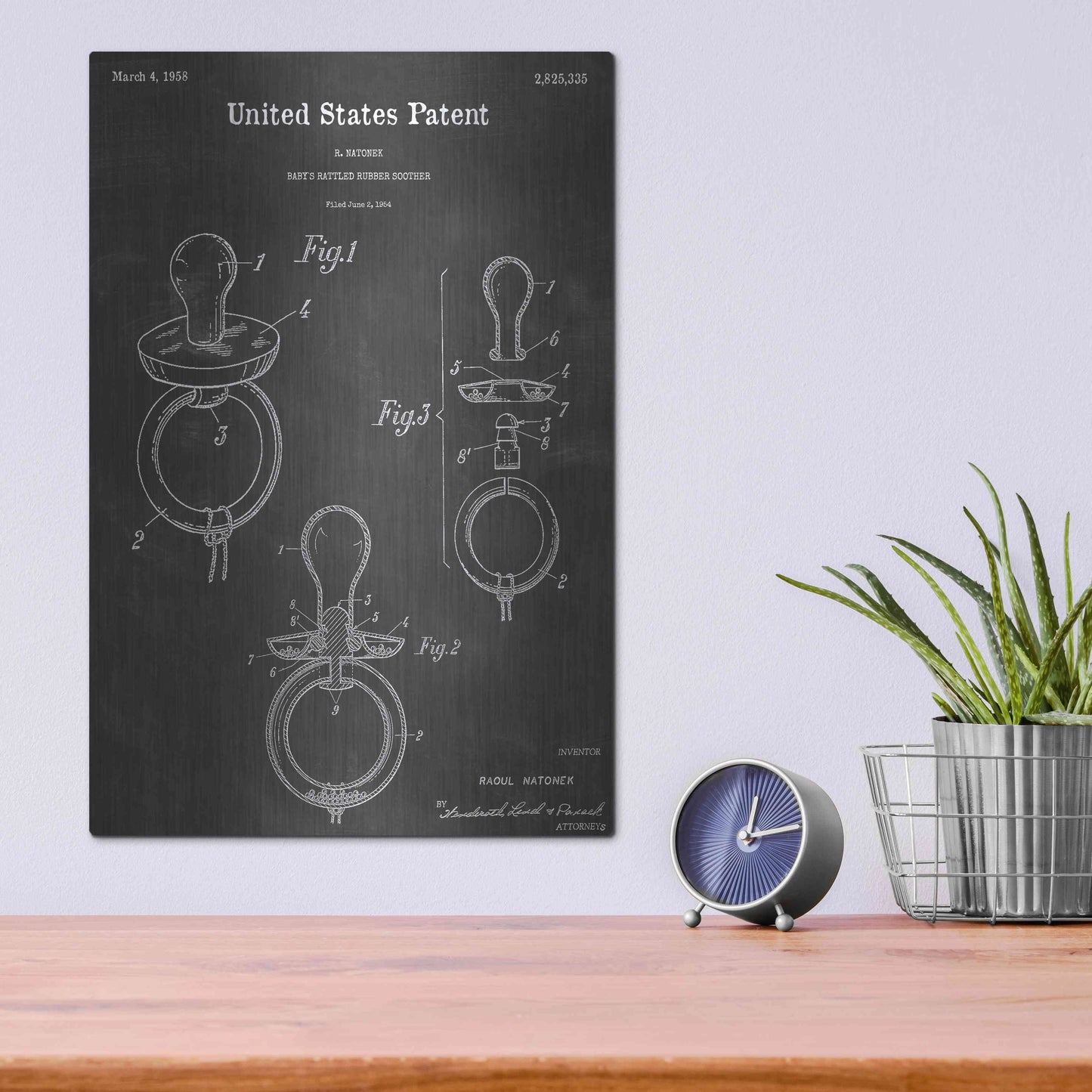 Luxe Metal Art 'Soother Vintage Patent Blueprint' by Epic Portfolio, Metal Wall Art,12x16