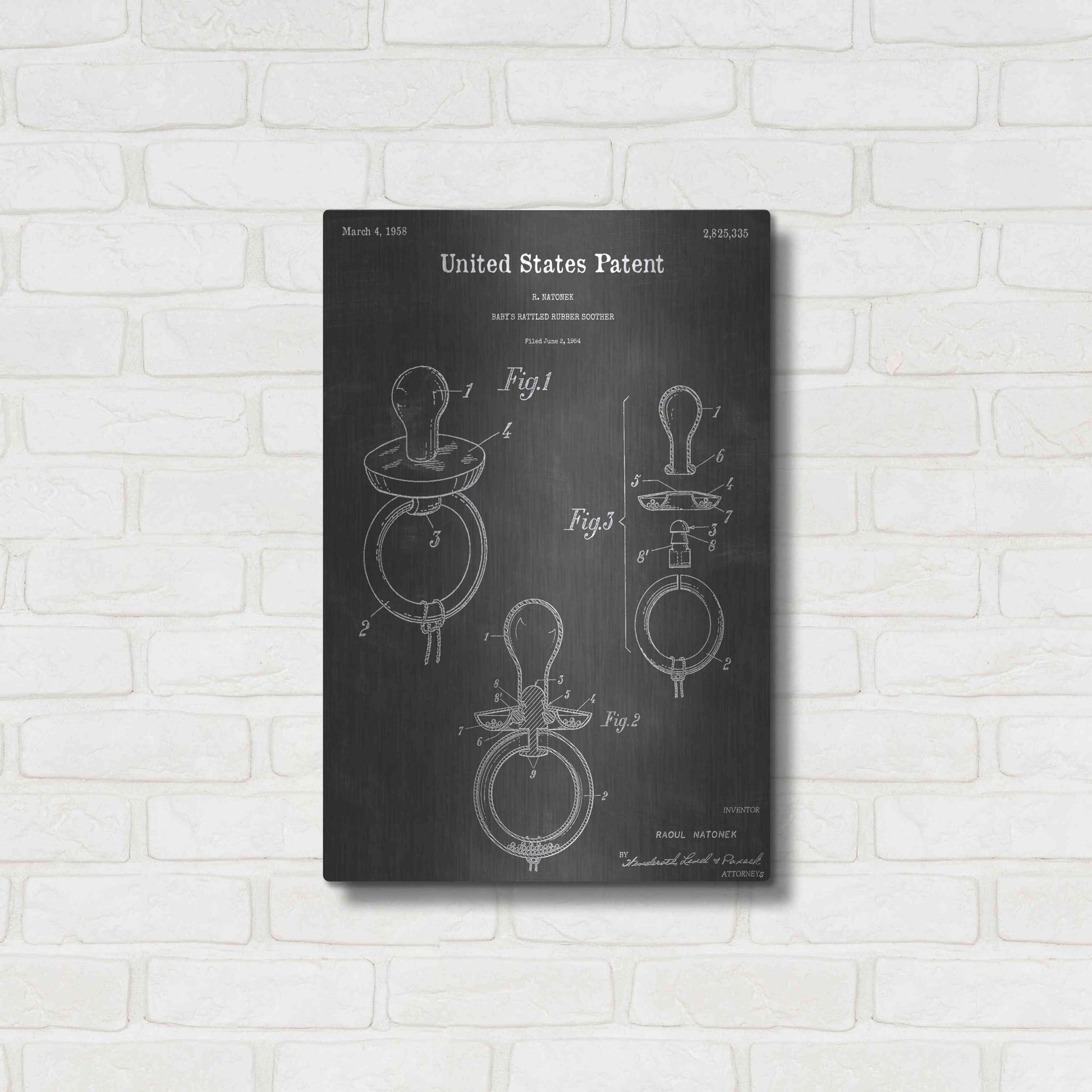 Luxe Metal Art 'Soother Vintage Patent Blueprint' by Epic Portfolio, Metal Wall Art,16x24