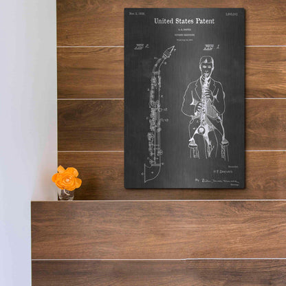 Luxe Metal Art 'Soprano Saxophone Vintage Patent Blueprint' by Epic Portfolio, Metal Wall Art,12x16