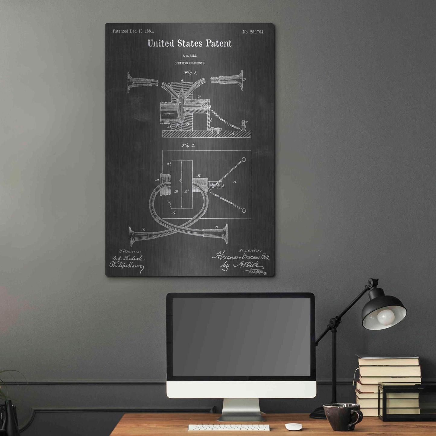 Luxe Metal Art 'Speaking Telephone Vintage Patent Blueprint' by Epic Portfolio, Metal Wall Art,24x36