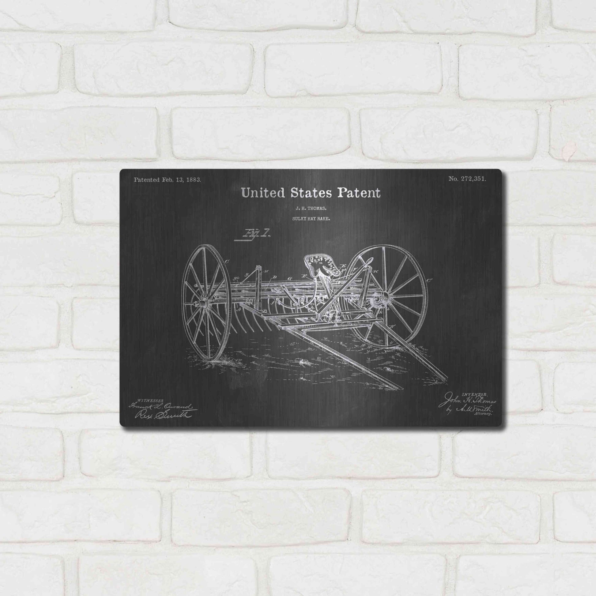 Luxe Metal Art 'Sulky Vintage Patent Blueprint' by Epic Portfolio, Metal Wall Art,16x12