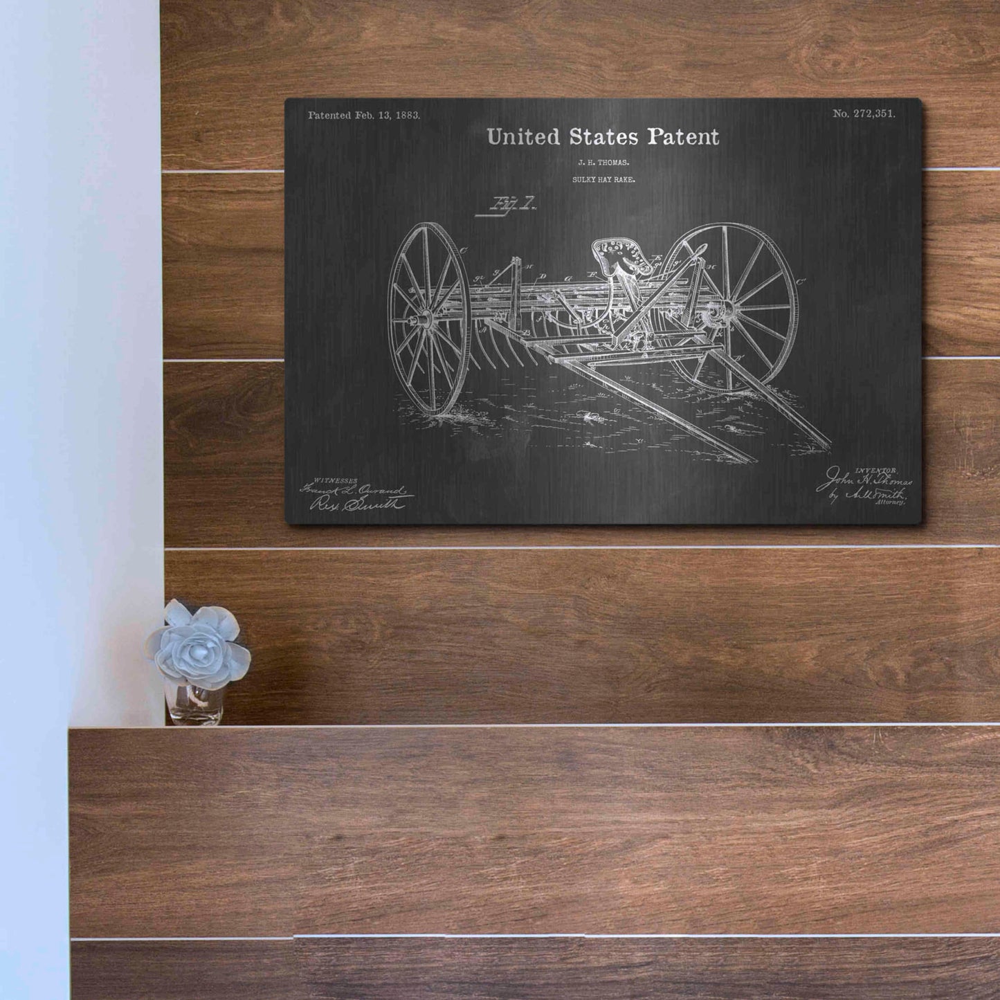 Luxe Metal Art 'Sulky Vintage Patent Blueprint' by Epic Portfolio, Metal Wall Art,16x12