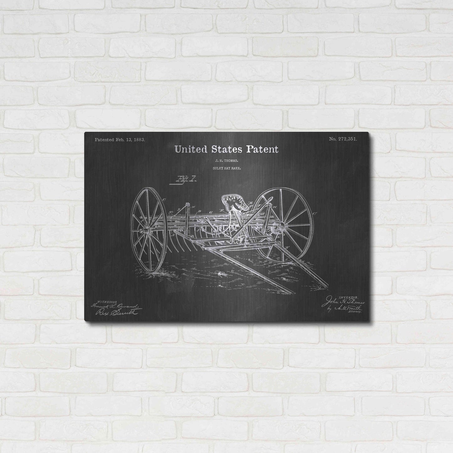 Luxe Metal Art 'Sulky Vintage Patent Blueprint' by Epic Portfolio, Metal Wall Art,36x24