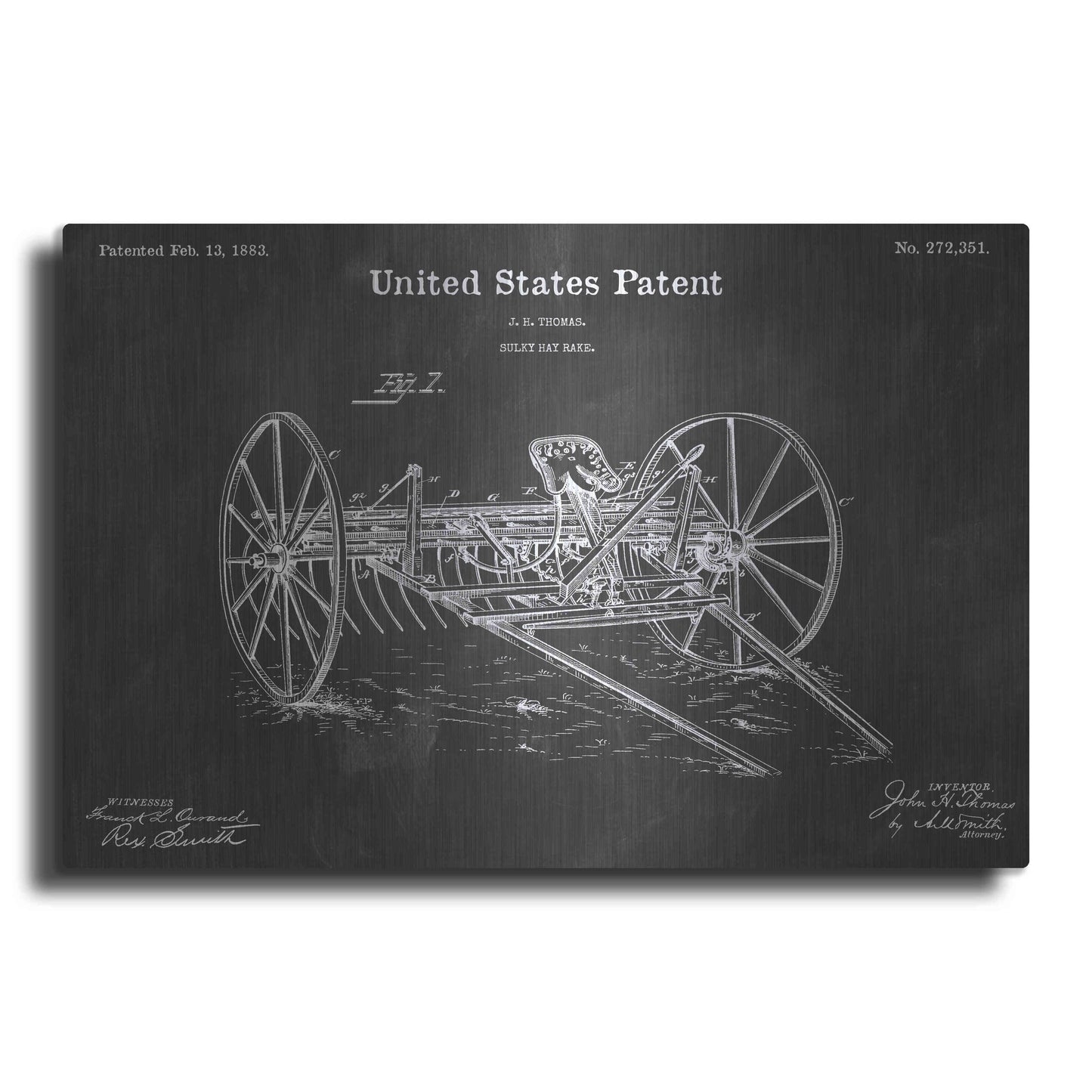 Luxe Metal Art 'Sulky Vintage Patent Blueprint' by Epic Portfolio, Metal Wall Art